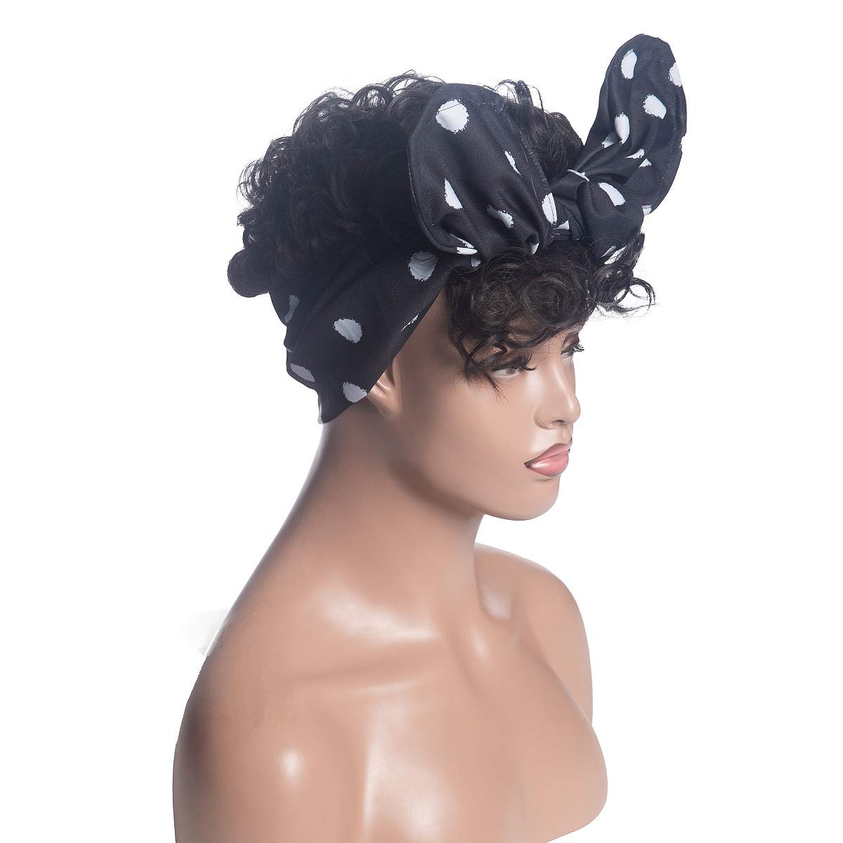 Short Curly Head-Wrap Wig with Rabbit Headband - Synthetic Afro Curly Wig with Bangs for Black Women - Perfect for Cosplay, Halloween, and Everyday Stylish Looks