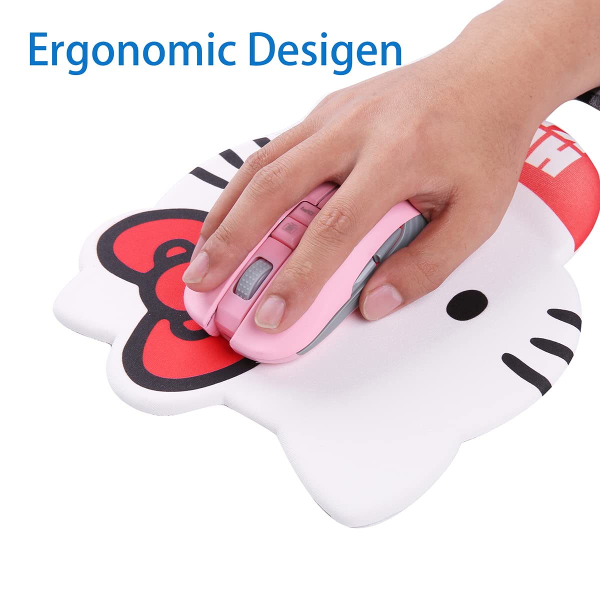 Ergonomic Hello Kitty Mouse Pad with Wrist Support - Cute Kawaii Anime Desk Accessory for Office, Computer & Laptop Use | Comfortable Wrist Rest for Long Work Hours, Gaming & Typing