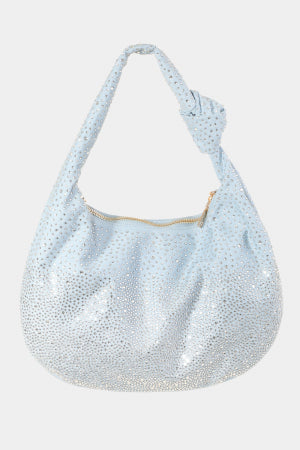 Sparkling Rhinestone Embellished Light Blue Hobo Handbag for Women - Perfect for Evening Parties, Weddings & Special Occasions