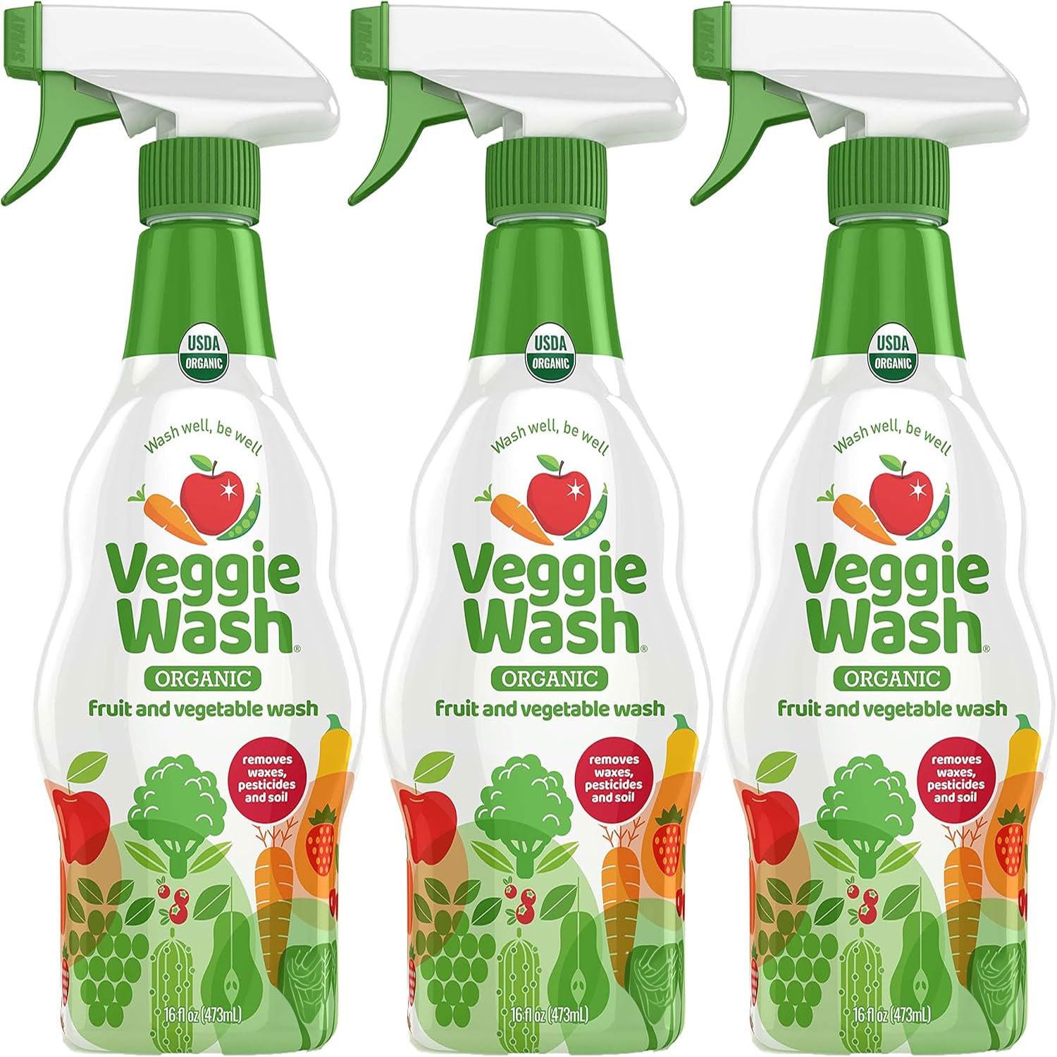 Organic Fruit & Vegetable Wash - USDA Certified, 16 Fl Oz (Pack of 3) | Natural Produce Cleaner for Berries, Leafy Greens & Fresh Fruits | Safe for Kids & Eco-Friendly Kitchen Use