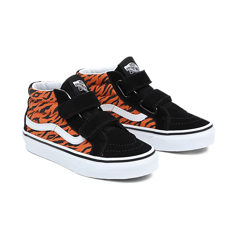 Vans SK8 Mid Reissue V Tiger Sneakers - Orange/Black/White - Youth Skate Shoes for Boys & Girls | Perfect for Skateboarding, Streetwear Fashion & Casual Wear