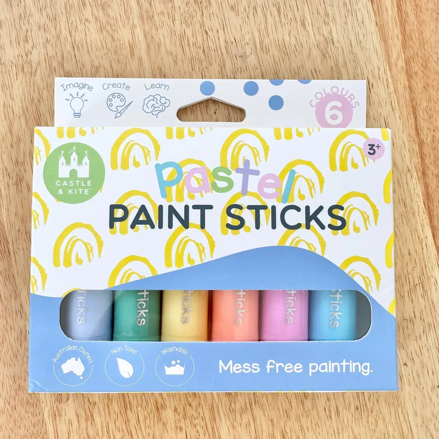 Castle & Kite Non-Toxic Pastel Paint Sticks for Kids - 6 Pack Vibrant Colors - Perfect for Art Projects, Classroom Activities & DIY Crafts
