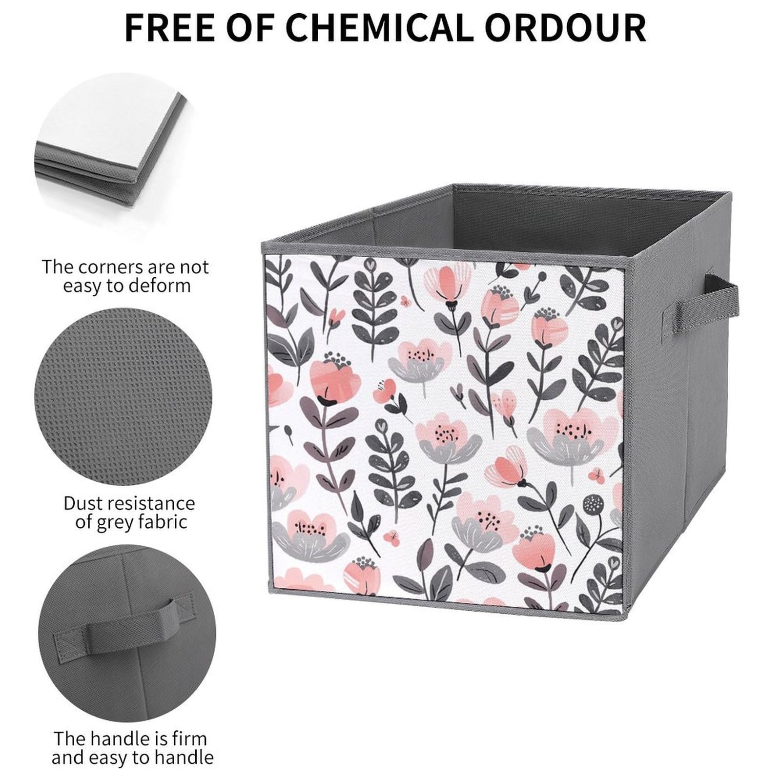 6-Pack Collapsible Storage Bins with Handles - Peach Blossom Printed Foldable Organizer Boxes for Home, Closet, Pantry & Shelf Organization - Space Saving Storage Baskets for Household, Office & Kids Room