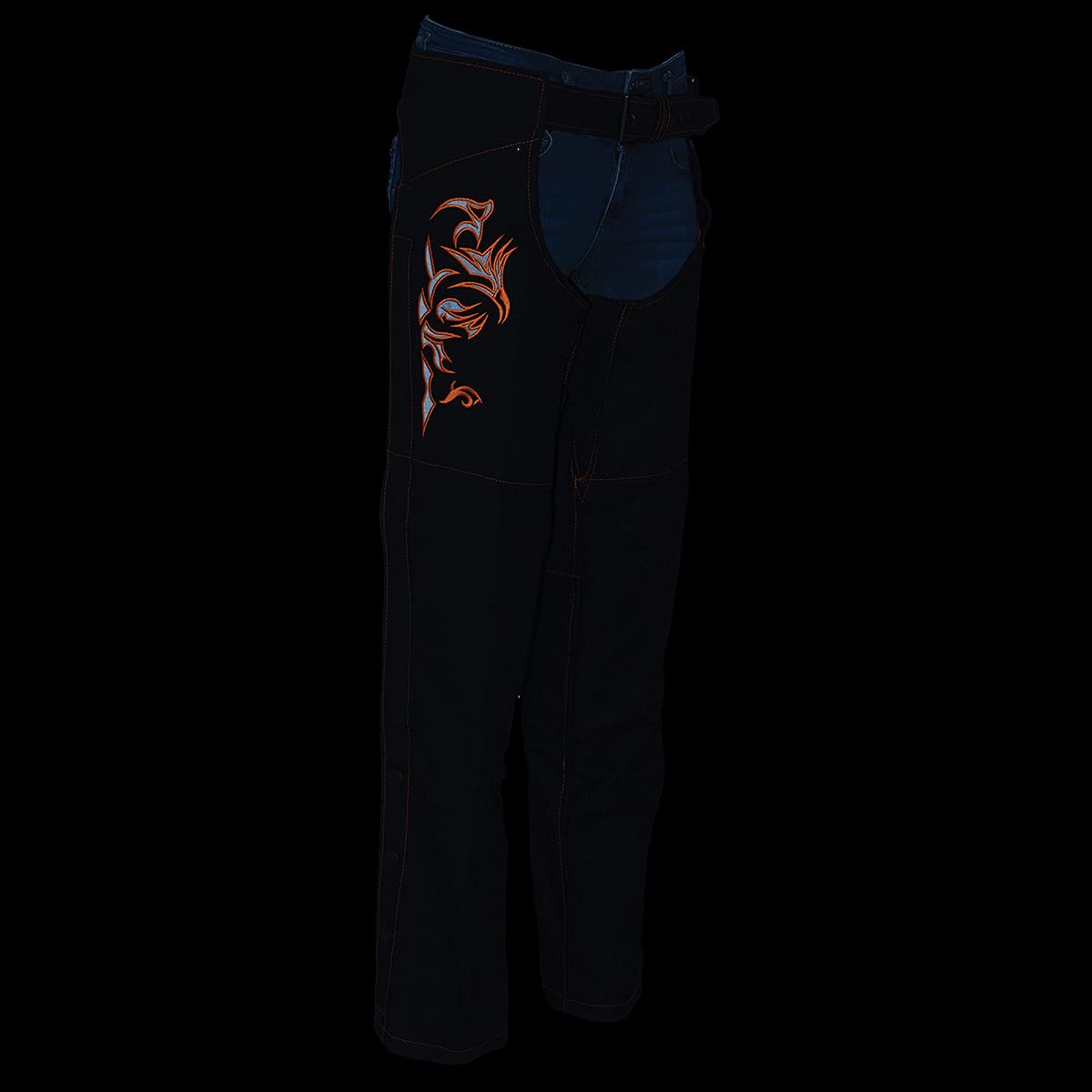 Milwaukee Leather SH1182 Women's Black & Pink Textile Motorcycle Riding Chaps with Tribal Embroidery - Perfect for Harley Davidson & Cruiser Bikes Riding Protection