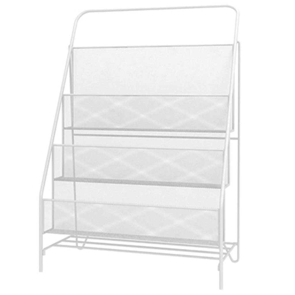 White Iron Art Magazine Rack - Floor-to-Ceiling Bookshelf for Kitchen, Living Room & Kids Room - 43x23x64cm Simple Storage Shelf for Albums, Picture Books & Decor - Space-Saving Home Organization Solution