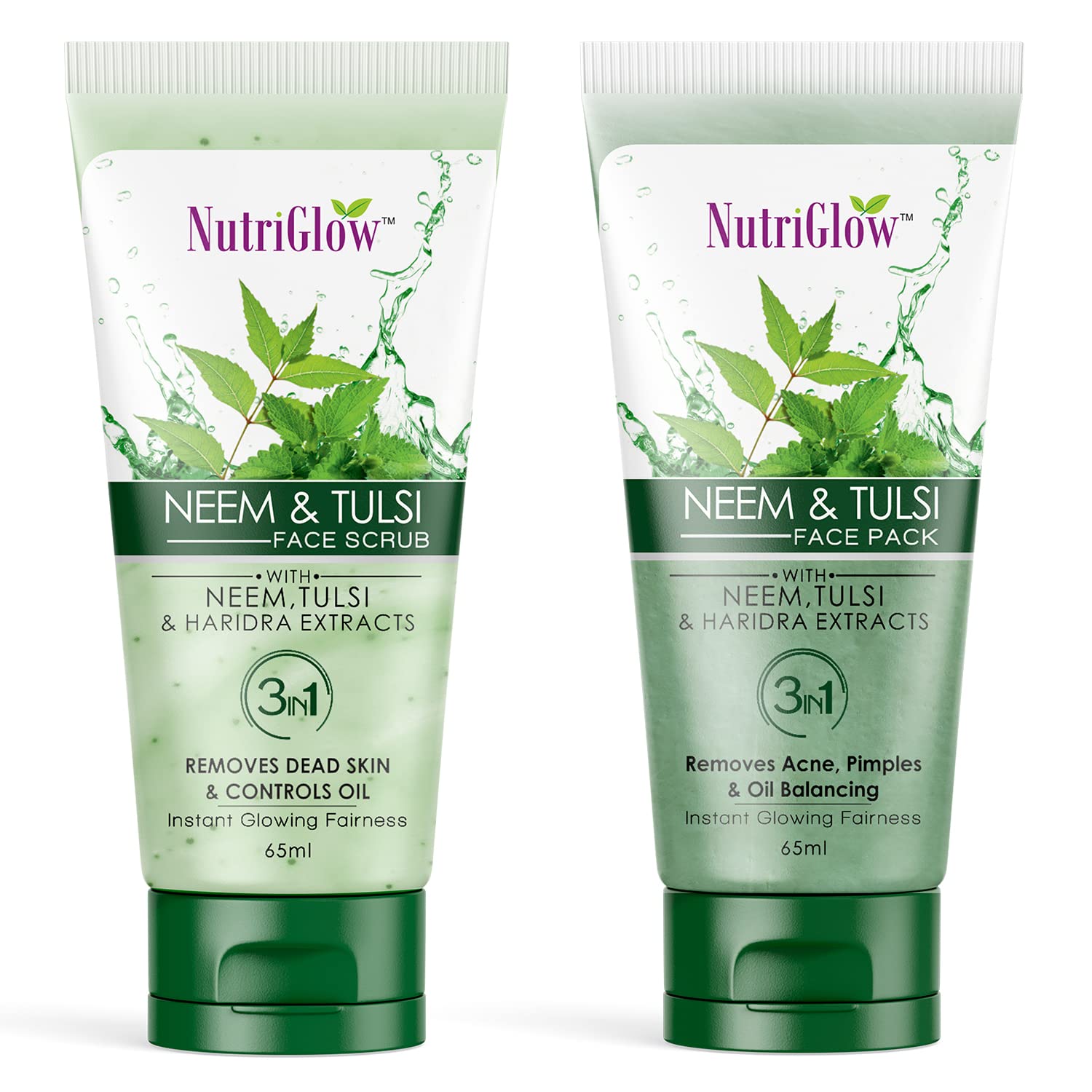 Nutriglow Oil Control Face Pack & Scrub Set (65ml x 2) - Deep Cleansing, Pore Minimizing Skincare Duo for Oily & Combination Skin - Perfect for Daily Face Care Routine & Spa Treatments