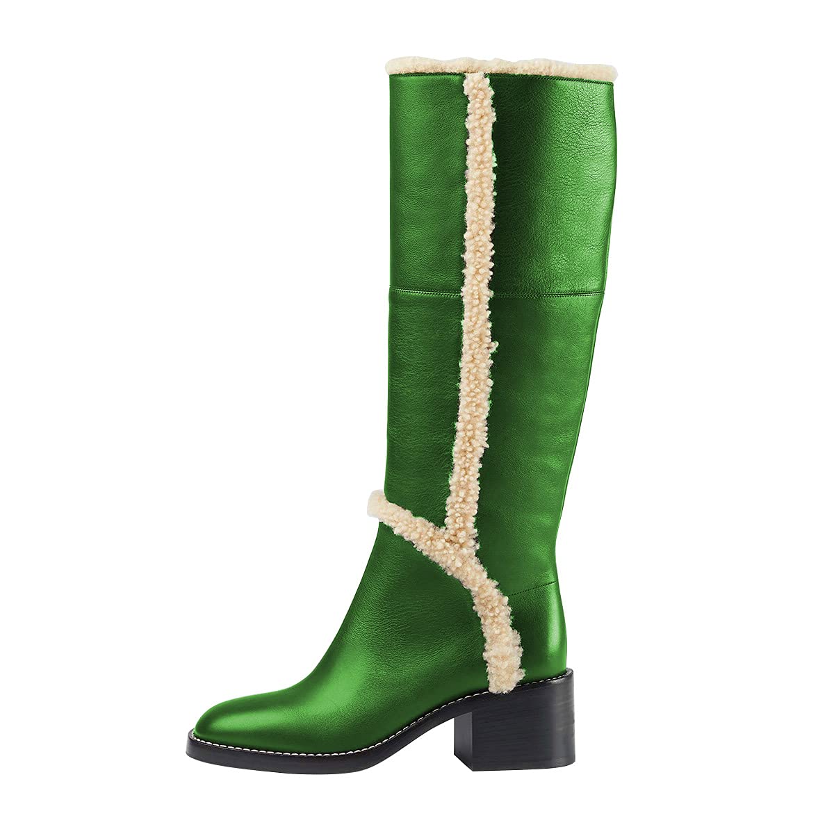FSJ Women's Knee High Round Toe Chunky Heel Riding Boots - Winter Wool & Spring Dress Boots for Casual Outfits, Office Wear & Date Nights