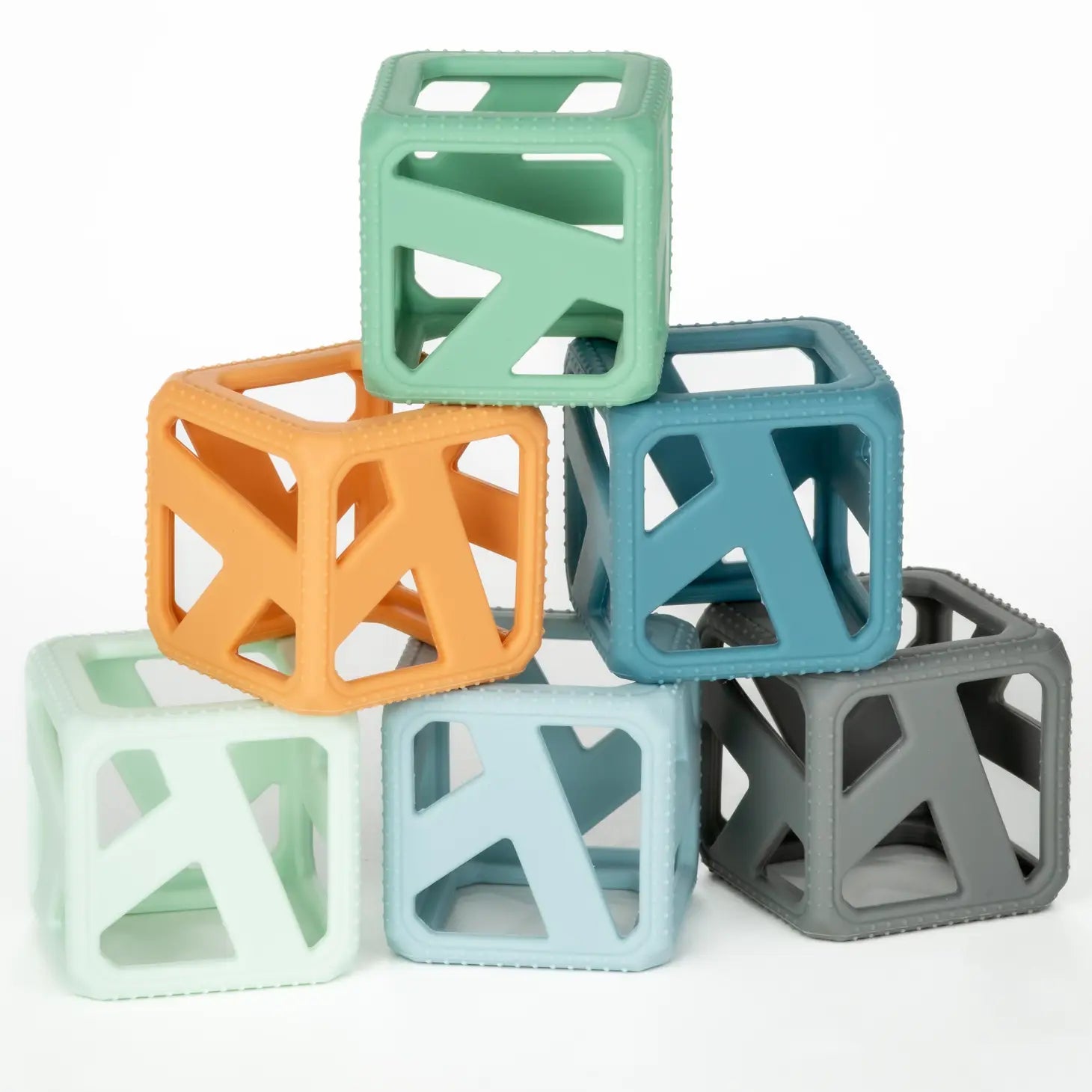 Malarkey Kids Earth Stack N Chew Cubes - Eco-Friendly Stacking & Teething Toys for Toddlers - Perfect for Early Learning, Sensory Play & Baby Teething Relief