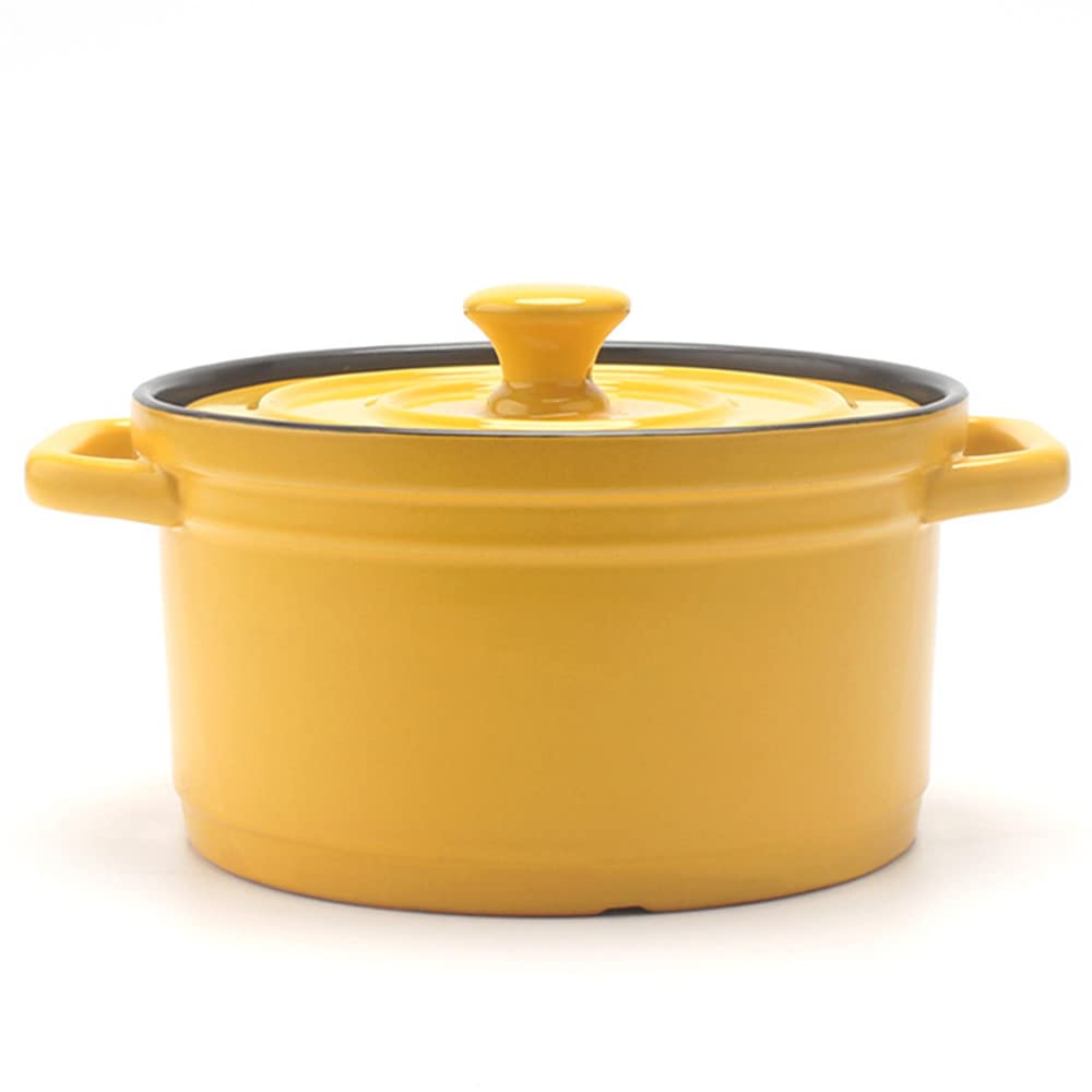Premium 5L Enameled Cast Iron Dutch Oven with Lid - Yellow Non-Stick Ovenproof Casserole Pot for Baking, Braising & Slow Cooking - AIBAB Heavy Duty Enameled Cast Iron Cookware for Kitchen & Camping