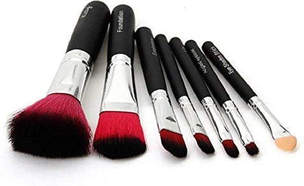 Soft Bristle 7-Piece Black Makeup Brush Set with Pink Beauty Blender - Perfect for Professional & Home Makeup