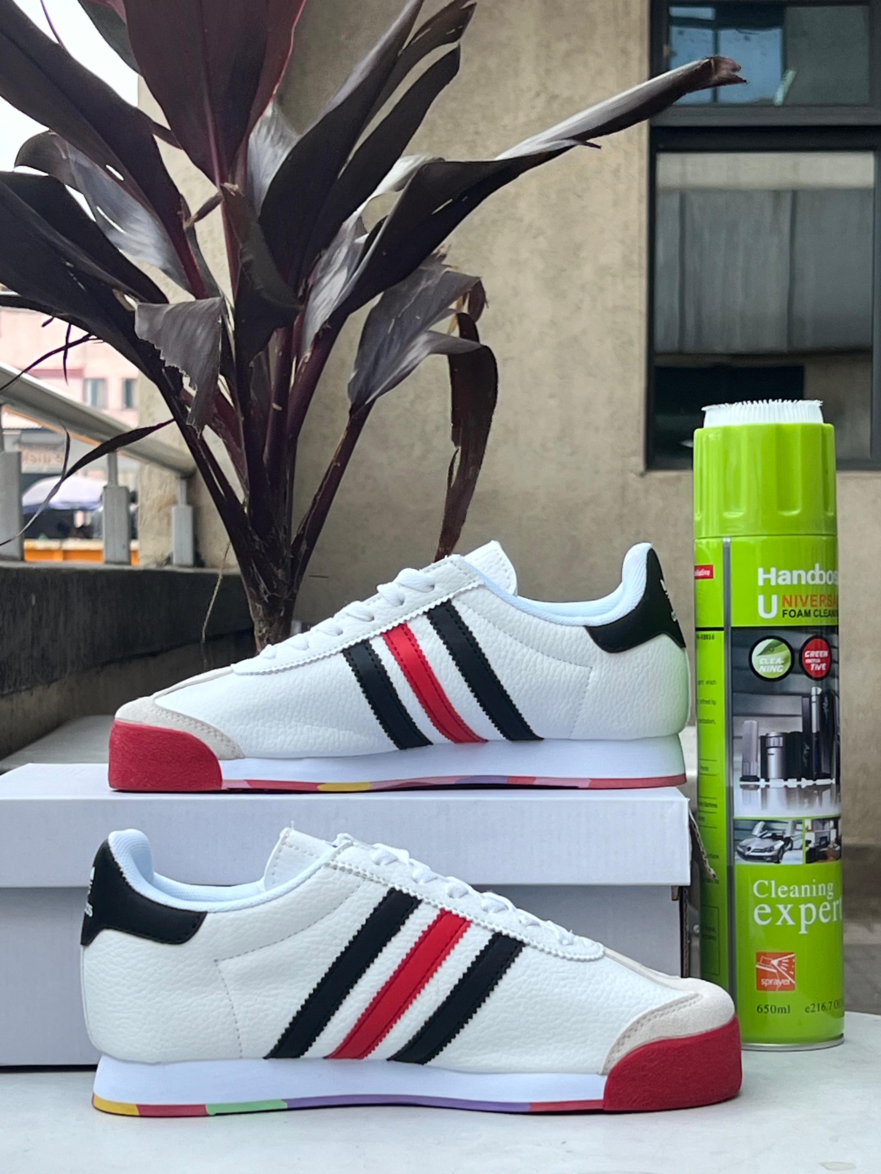 Adidas Samoa Sneakers for Men - White with Red/Black Stripes | Classic Casual Shoes for Walking, Running & Everyday Wear