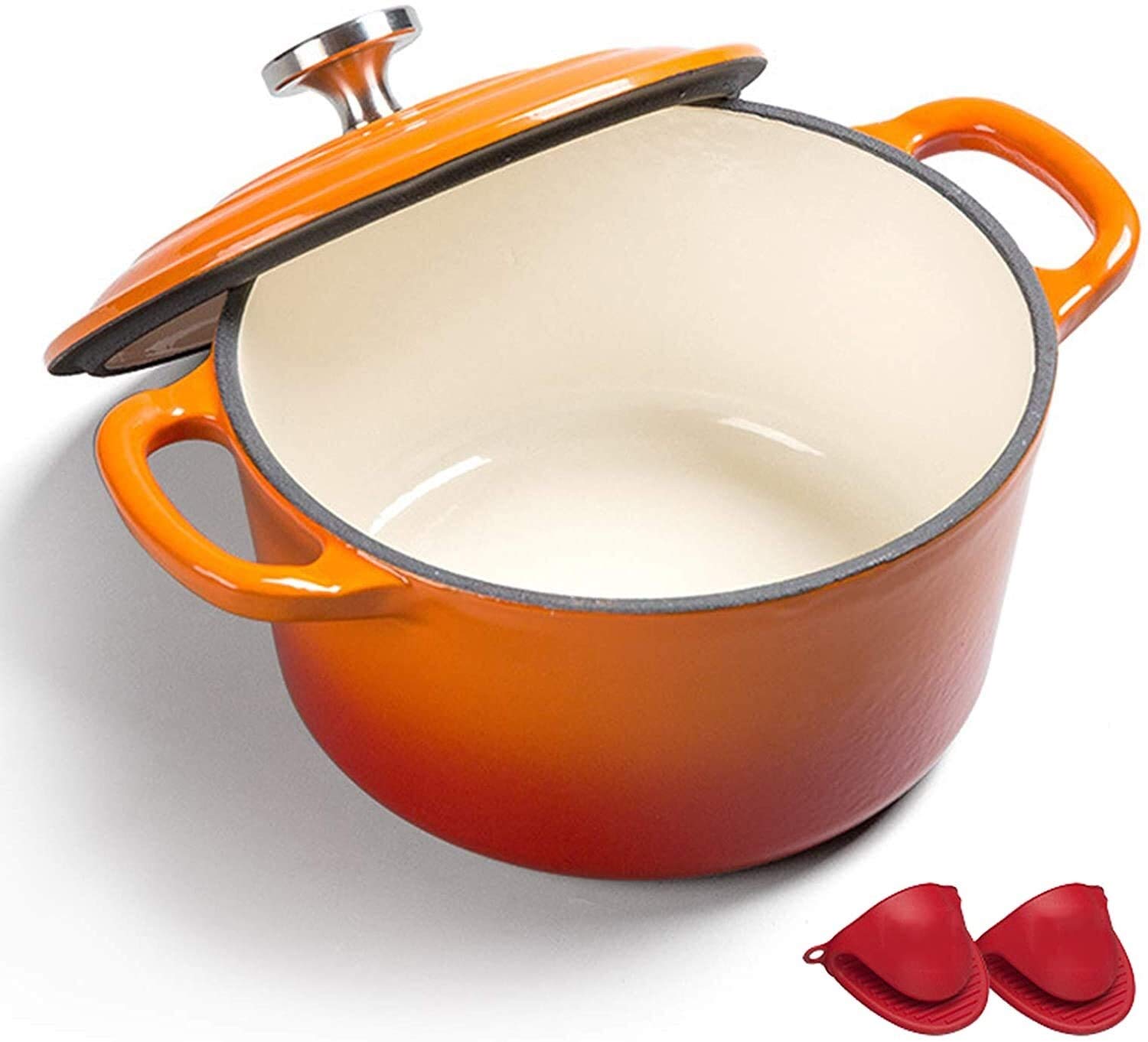 Premium Enamel Coated Cast Iron Dutch Oven - 5QT Nonstick Ceramic Casserole Pot with Lid for Baking, Braising, Roasting & Slow Cooking | Durable Kitchen Cookware for Stovetop & Oven Use | Perfect for Soups, Stews & Bread Making (Orange)