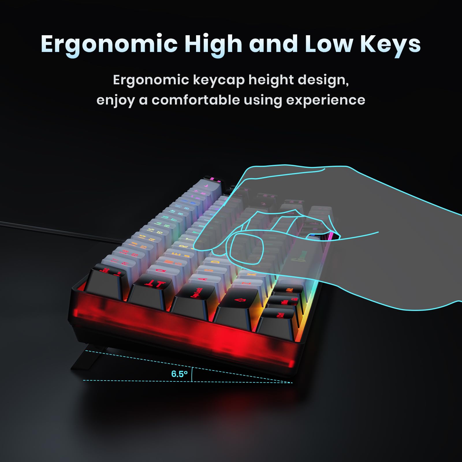 65% Wired Gaming Keyboard - Compact 68 Keys, Anti-Ghosting for PC Gamers (Office & Esports)