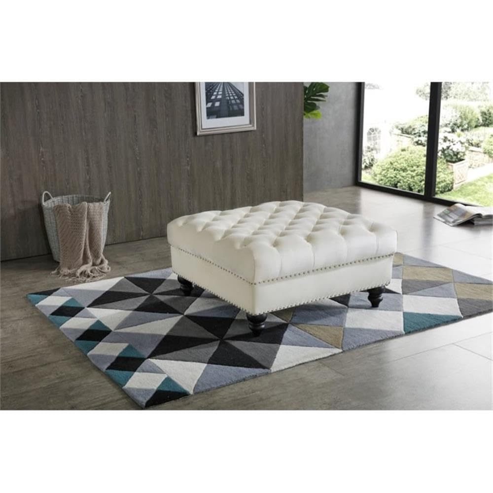 Nola Velvet Ottoman in Ivory - Luxurious Footrest & Storage Bench for Living Room, Bedroom, or Nursery | Glory Furniture