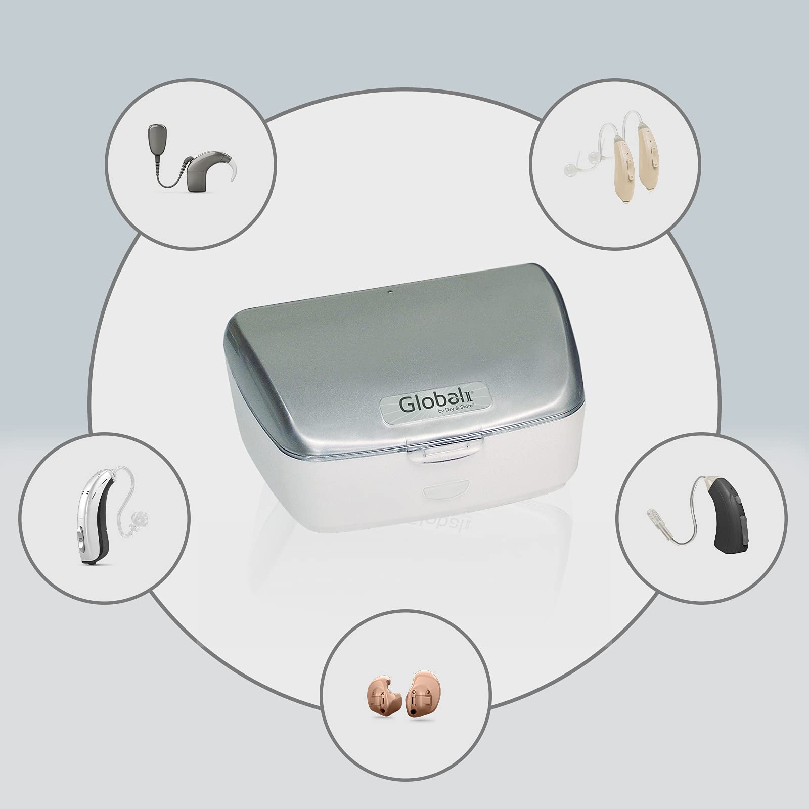 Dry & Store Global II Electric Hearing Aid Dehumidifier with UV-C Sanitizer - Portable Hearing Device Dryer & Cleaner for Daily Maintenance at Home or Travel