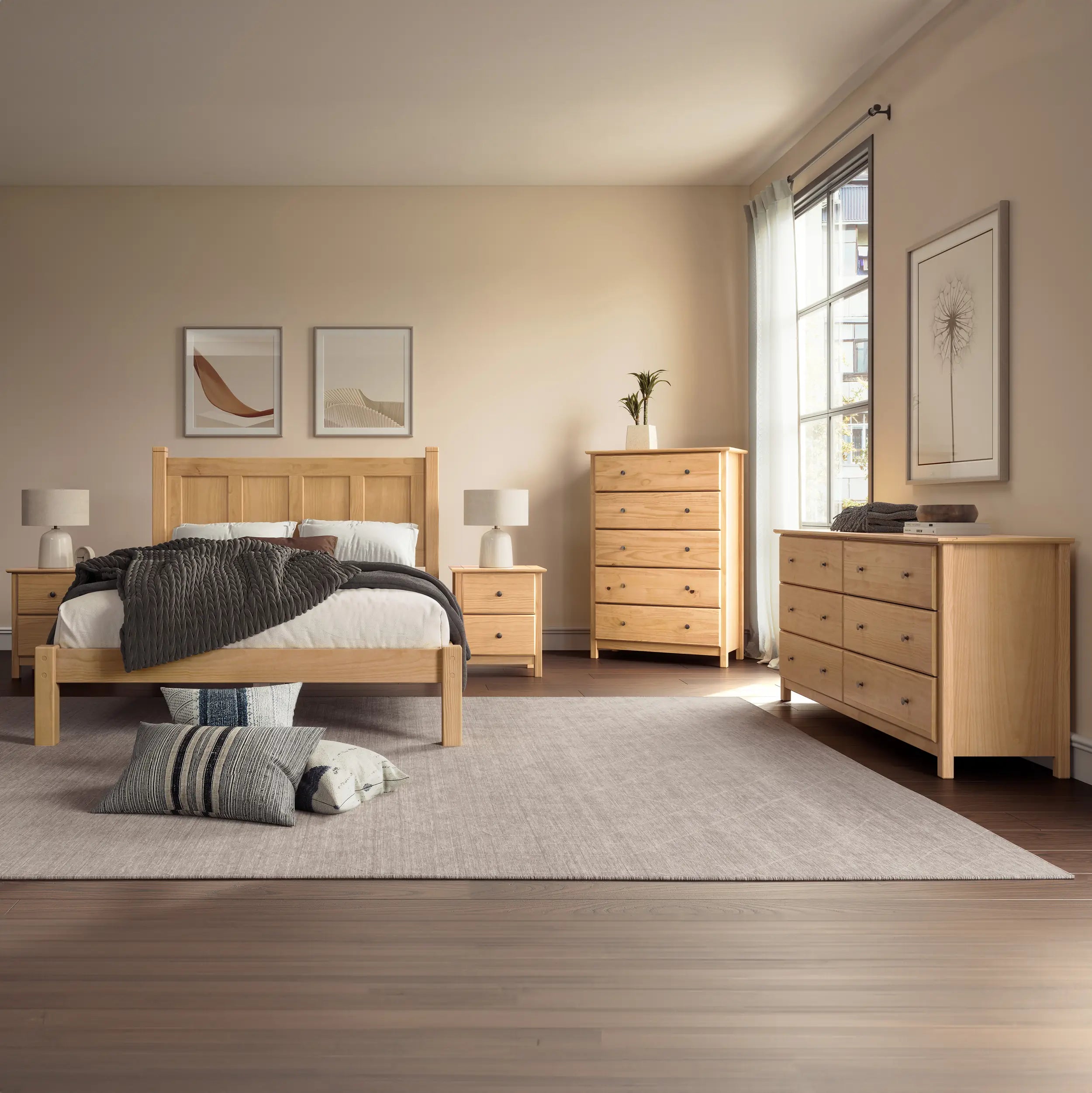 5-Piece Shaker Bedroom Set - Queen Size Bed, Nightstand, Dresser & Mirror - Classic Wooden Furniture for Cozy Home Decor