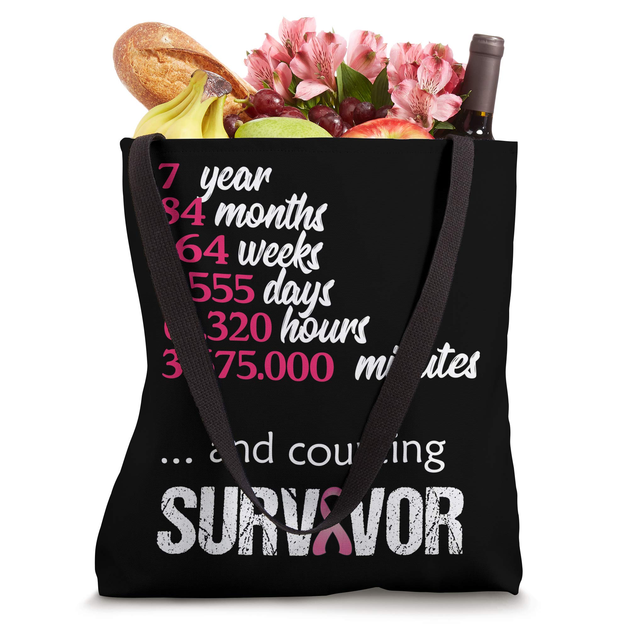Seven 7 Years Survivor Breast Cancer Awareness Tote Bag - Inspirational Gift for Survivors, Supporters & Warriors | Perfect for Everyday Use, Shopping & Awareness Events