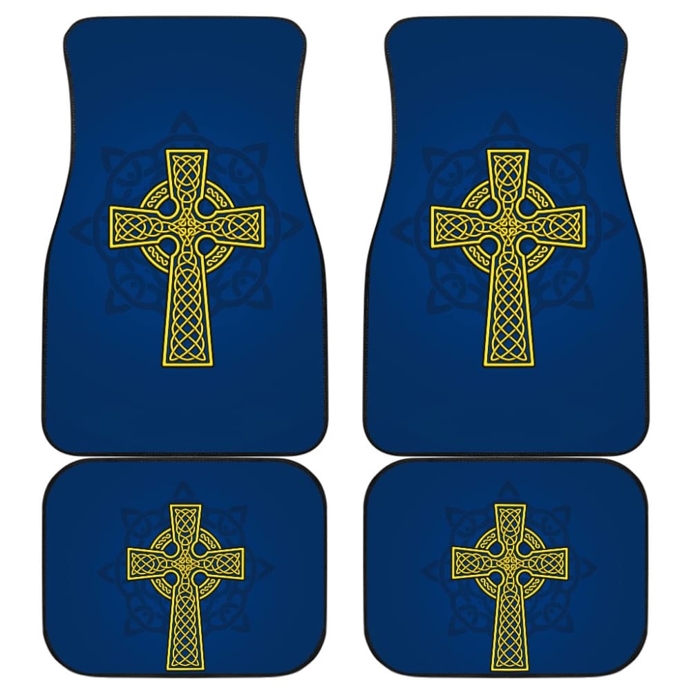 Premium Yellow Celtic Cross Car Floor Mats - Non-Slip, Durable & Easy to Clean - Perfect for Cars, SUVs & Trucks - Adds Style & Protection to Your Vehicle Interior
