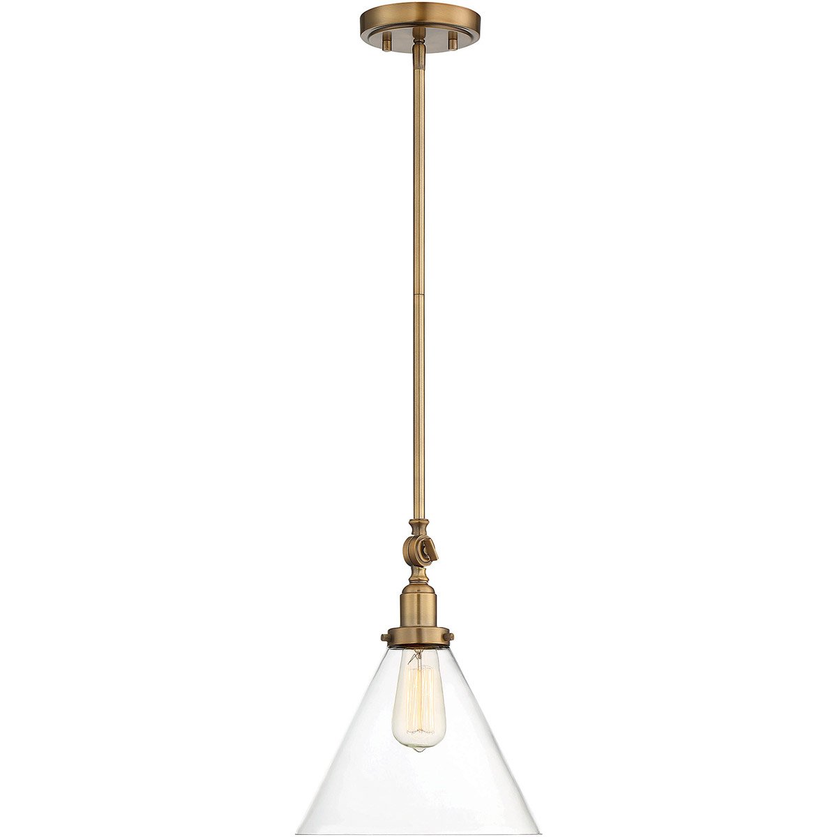 1-Light Warm Brass Tone Pendant Light Fixture with 10-Inch Shade & 100W Incandescent Bulb - Perfect for Kitchen Island, Dining Room, and Entryway Lighting