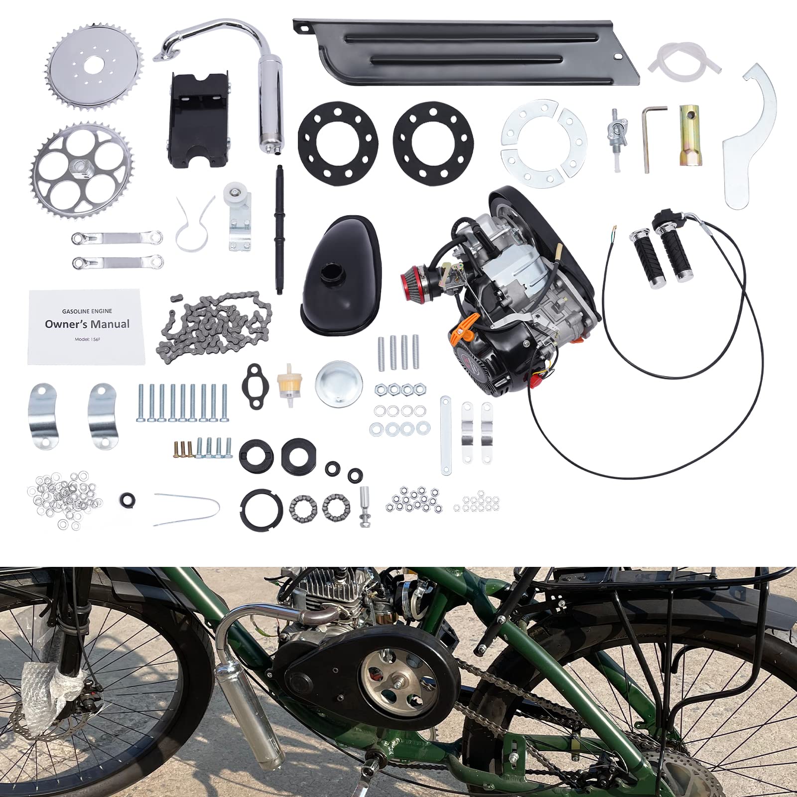 100CC 4-Stroke Bicycle Engine Kit - Single Cylinder Gas Motorized Bike Conversion Kit with Belt Drive for Scooters & Bicycles | Perfect for Commuting, Off-Road Adventures & DIY Bike Projects