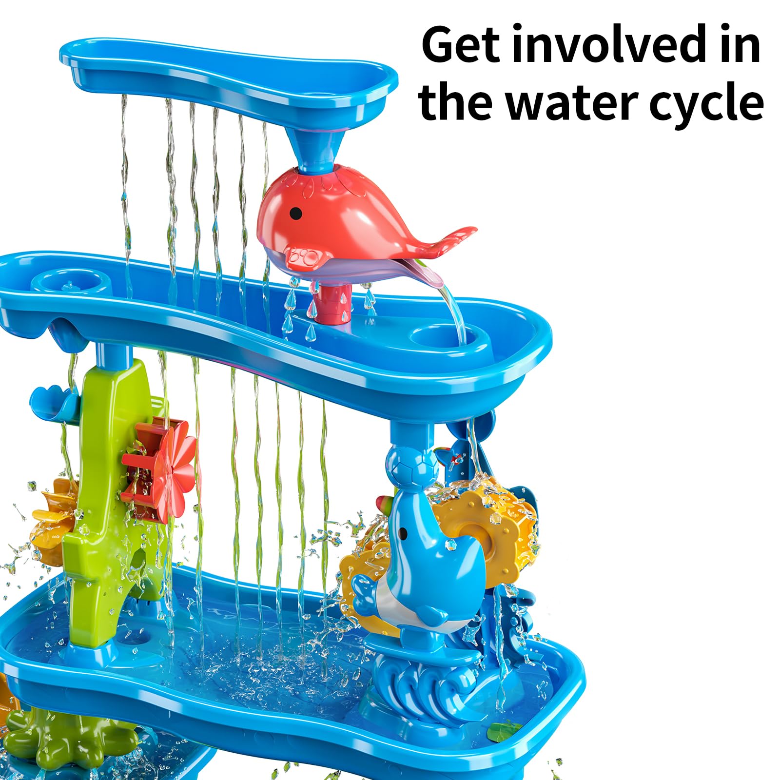 Temi Kids Water Play Table - Outdoor Sensory Activity Toy for Toddlers Ages 3-8, Sand & Water Table with Rain Showers for Backyard, Beach & Summer Fun - Perfect for Boys & Girls Ages 3-5, 6-8 (Great for Sensory Play, Outdoor Learning & Summer Activities)