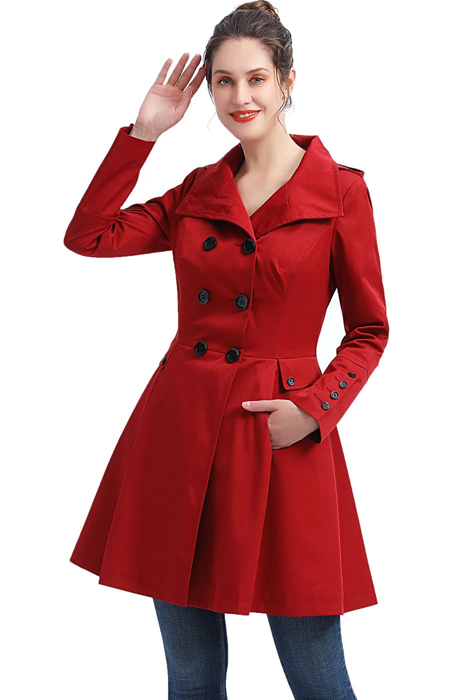 BGSD Women's Kayla Waterproof Hooded Trench Coat - Mid Length Raincoat for All Weather, Regular & Plus Sizes (S-XXL) | Perfect for Commuting, Travel & Outdoor Activities