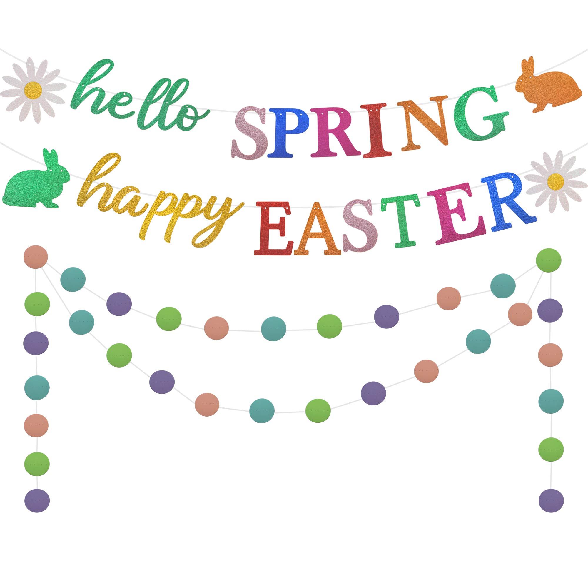 Happy Easter & Spring Banner - Easter Party Decorations for Home, Bunny Bunting Garland, Fireplace Mantel Hanging Decor - Perfect for Easter Celebrations, Spring Parties & Home Decoration