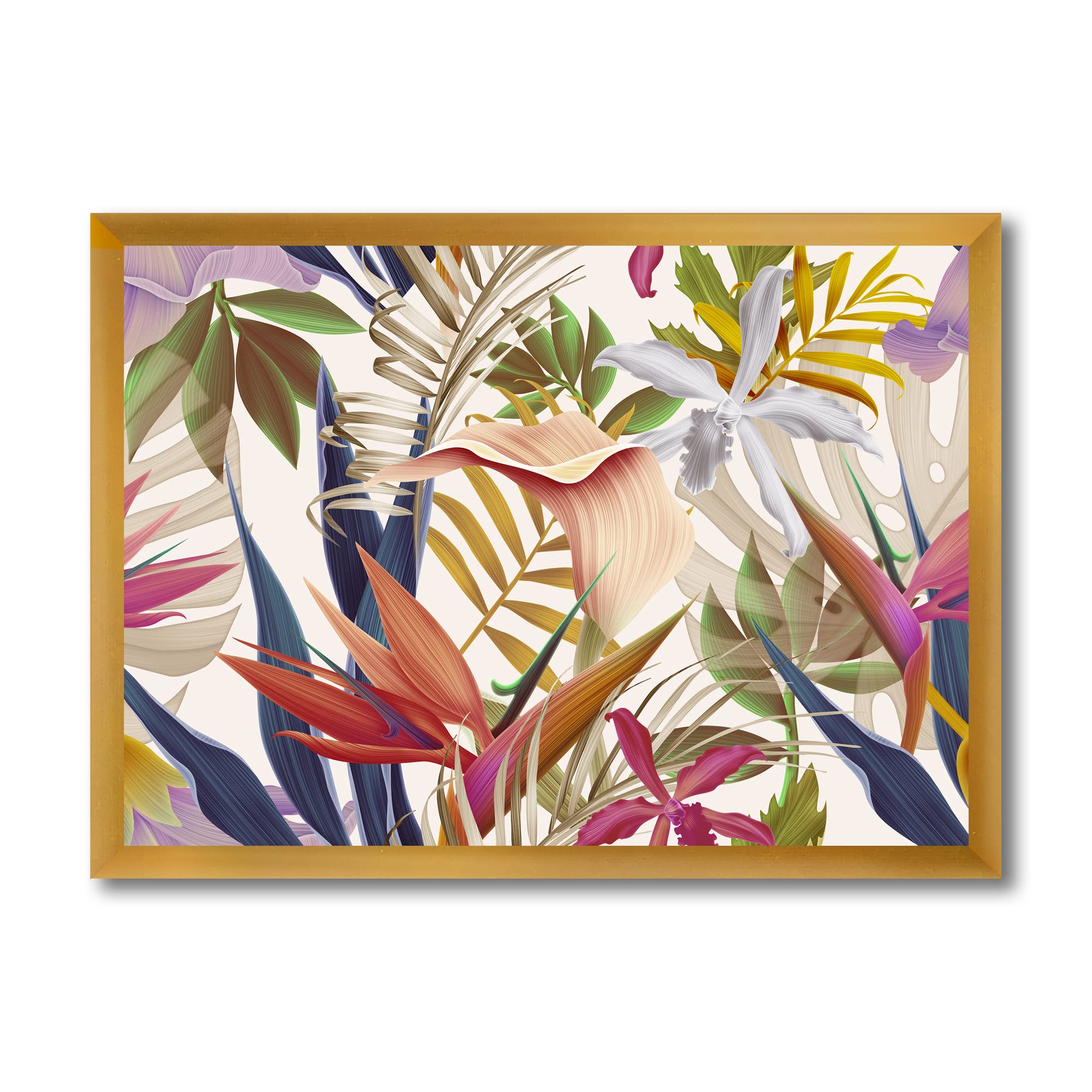 DesignQ Tropical Vintage Flowers III Framed Wall Art - Vibrant Floral Canvas Print for Living Room, Bedroom & Office Decor