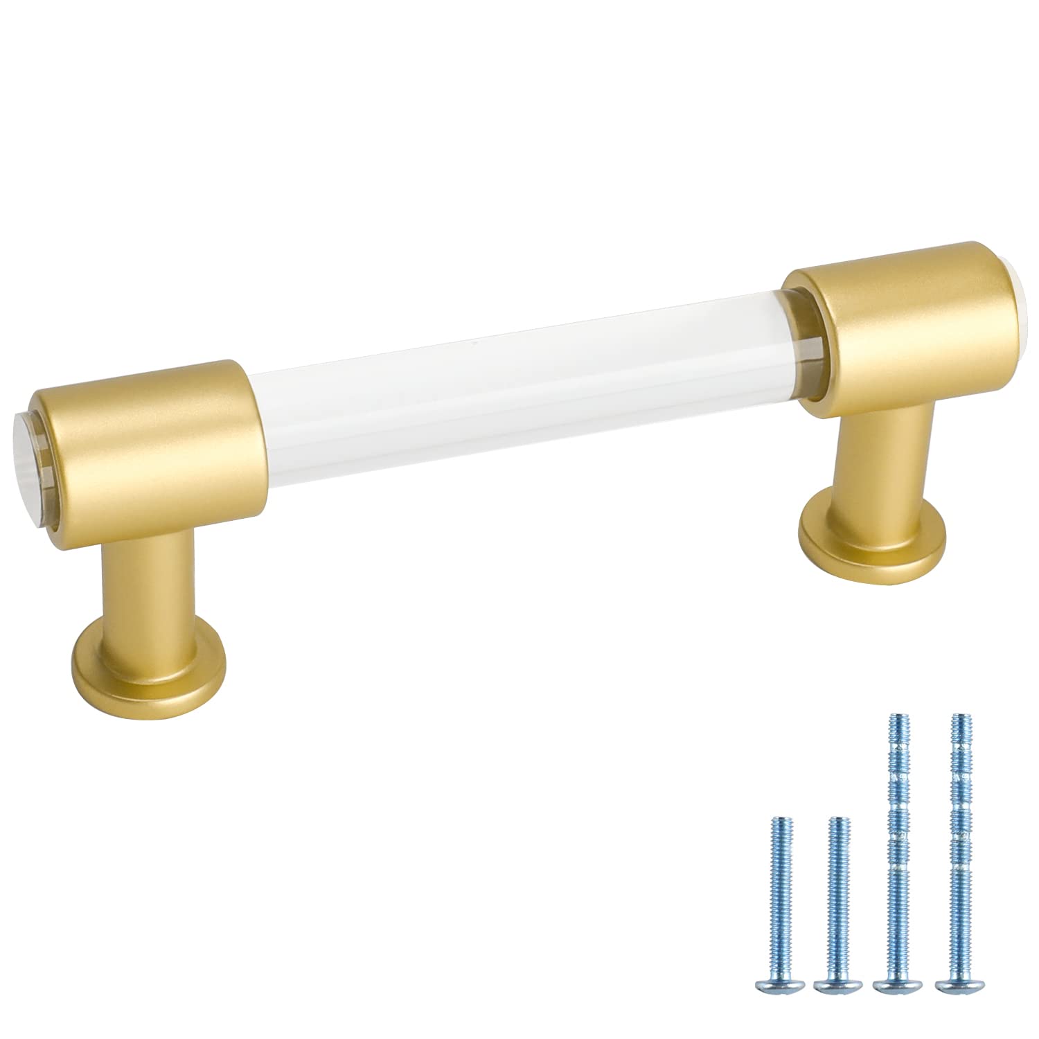 Peaha 25 Pack 3 Inch Gold Acrylic Drawer Pulls - Clear Cabinet Handles with White Hardware for Kitchen & Bathroom Cabinets - Perfect for Modern Home Renovation and Furniture Upgrade