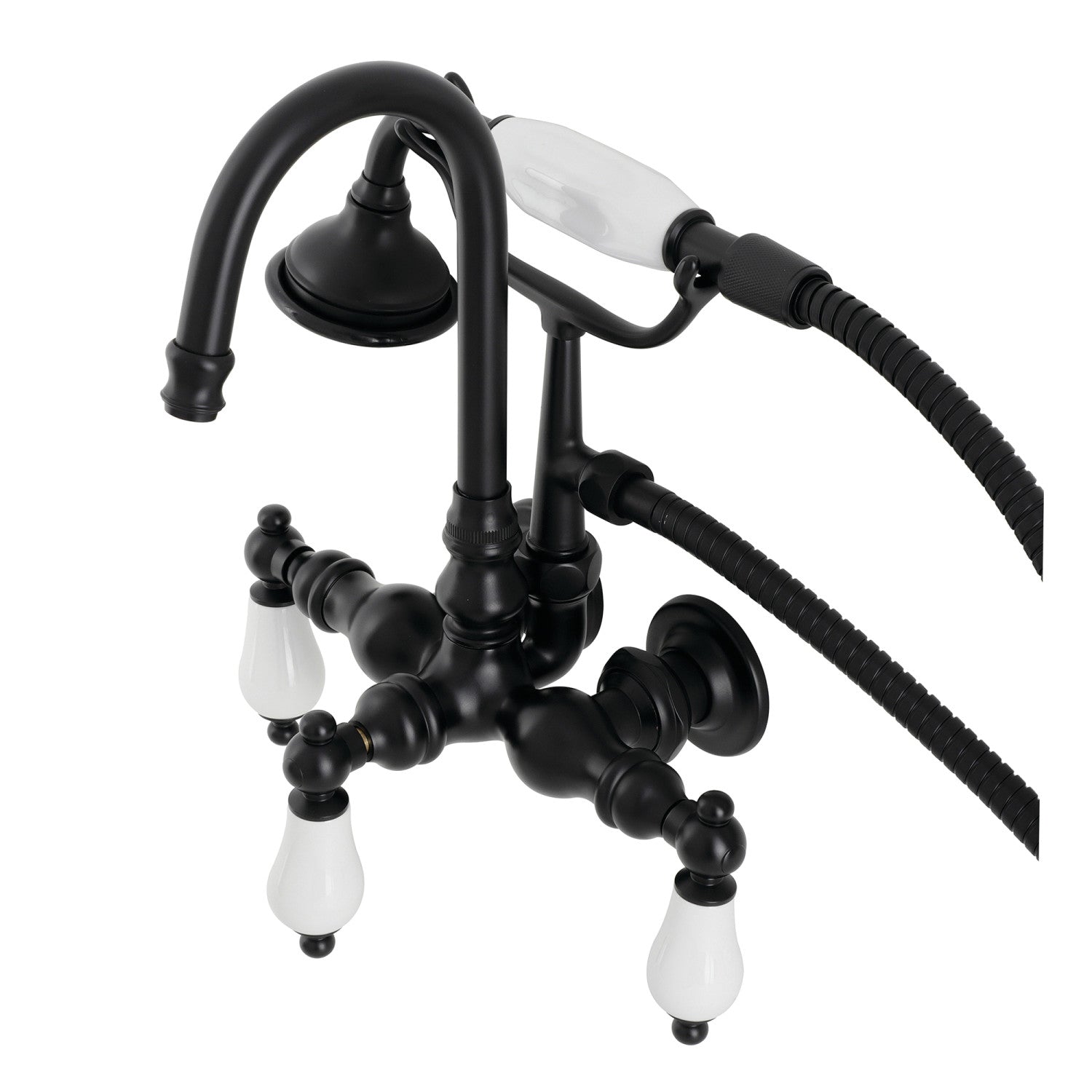 Vintage Matte Black Clawfoot Tub Faucet with Hand Shower - 3-Handle Wall Mount 2-Hole Design for Bathroom & Spa Relaxation