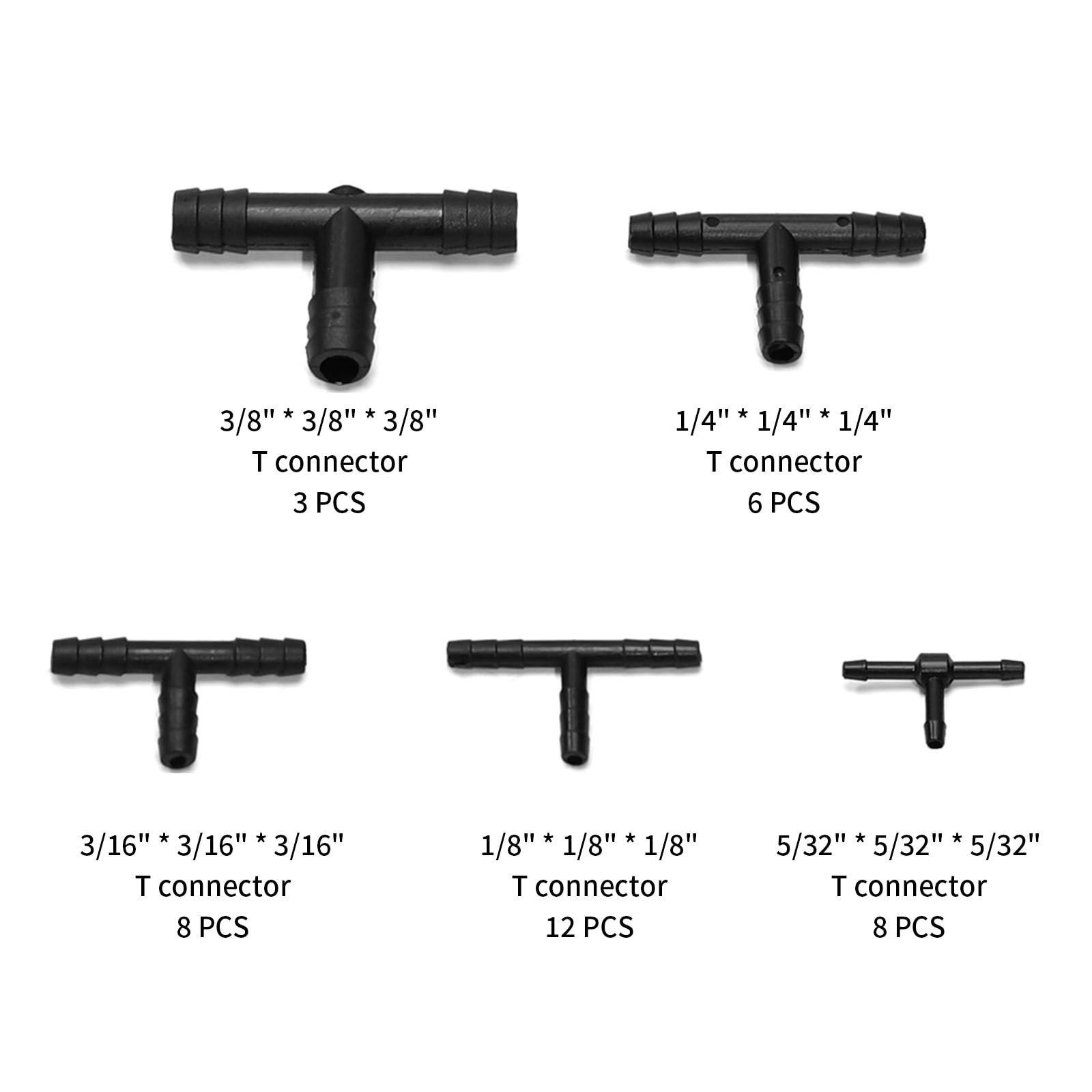 113-Piece Vacuum Fittings Assortment Kit - Black Nylon Vacuum Connectors with Heat Resistance up to 460°F (240°C) - Includes 12 Sizes of Tee Connectors for HVAC, Automotive & Industrial Applications