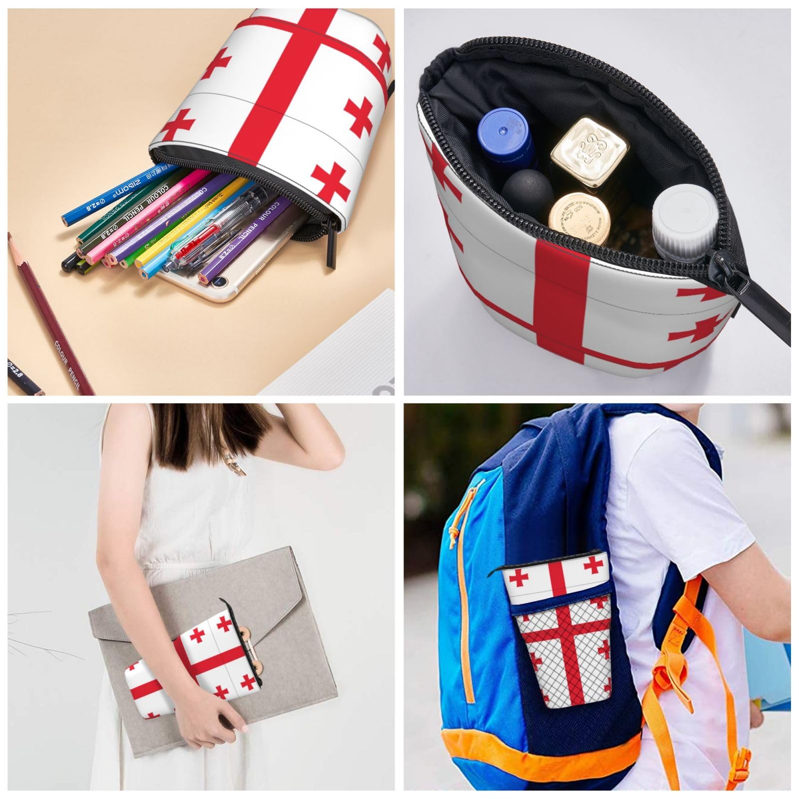 Laos Flag Print Expandable Pencil Case - School Supplies & Makeup Storage Organizer | Telescopic Stationery Bag for Students, Travel, Office & Home Use