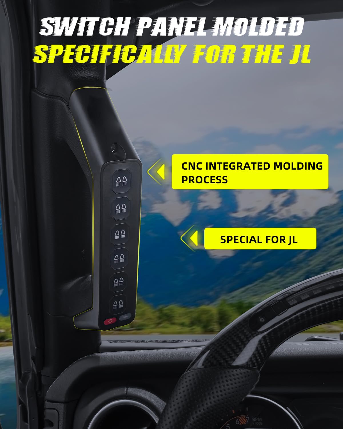 CO LIGHT 2018-2024 Jeep Wrangler JL Grab Handle 6-Gang Wireless Switch Panel with ACC Control, Solid State Relay & Type-C Charging - Perfect for Off-Roading, Camping & Strobe Light Control