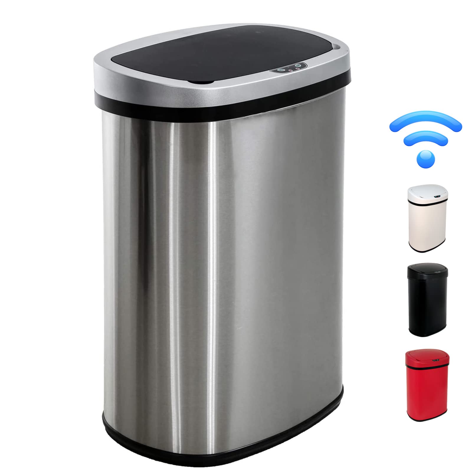 Automatic Touch-Free Stainless Steel Trash Can 13 Gallon/50L with Lid - Brushed Metal Kitchen Garbage Bin for Bathroom, Bedroom, Home & Office - High Capacity Waste Bin for Hands-Free Disposal & Hygiene