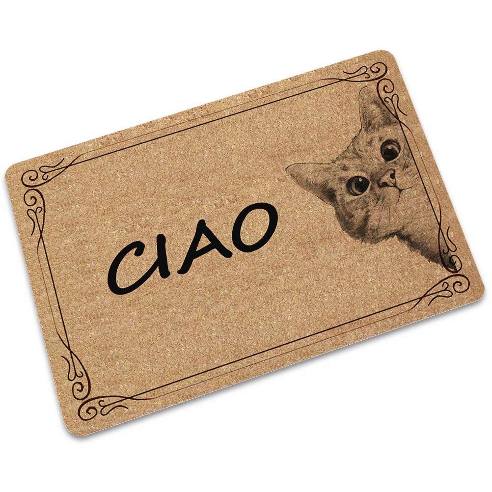 Non-Slip Indoor Outdoor Welcome Doormat with Cat Design - 17.7x27.6 Inch, Skid Resistant & Easy to Clean for Home Entryway, Porch, or Patio - Perfect for Pet Lovers & Modern Decor