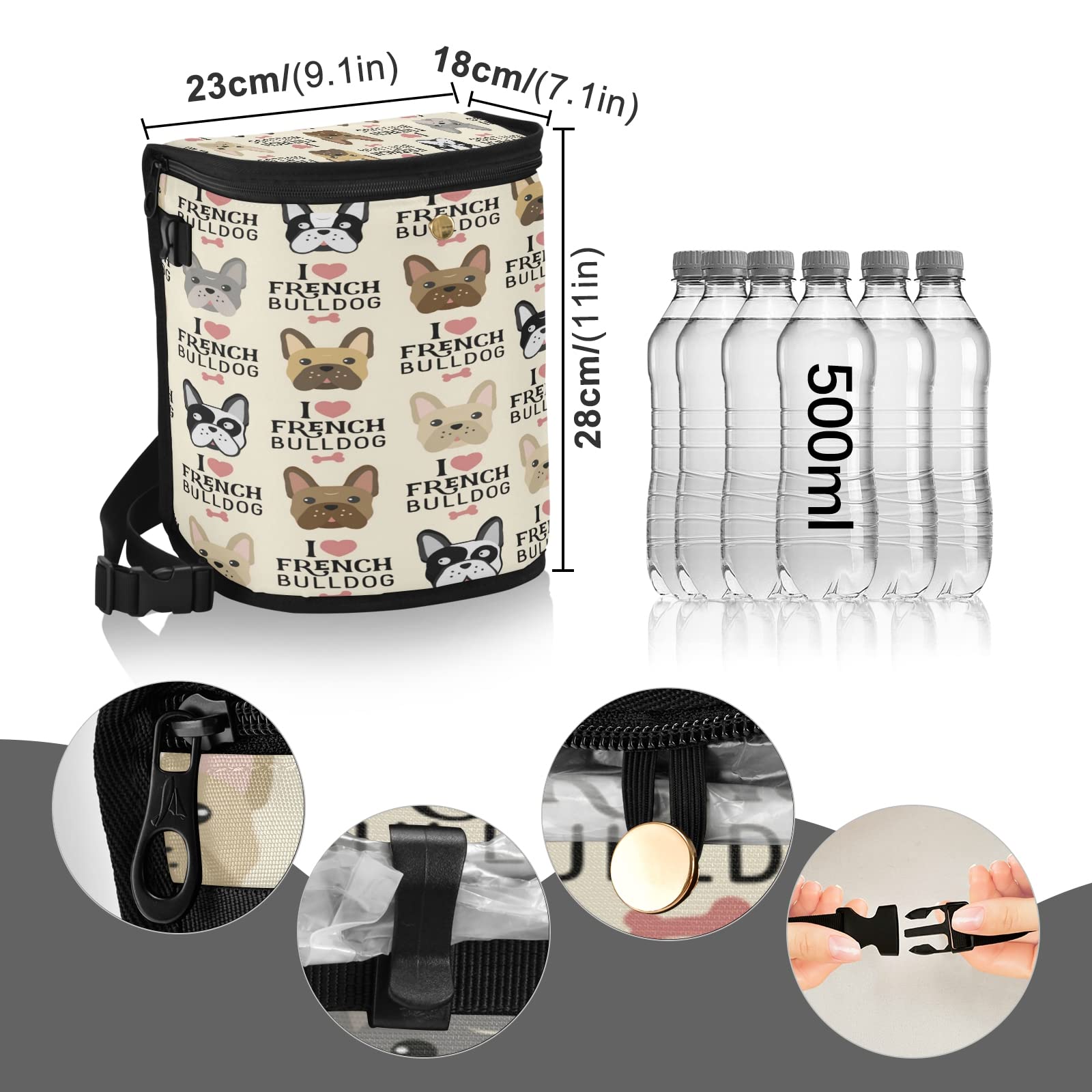 French Bulldog Pattern Car Trash Can with Lid - Leak-Proof Hanging Car Garbage Bin for SUV, Sedan & Road Trips - Portable Car Trash Bag for Organization & Cleanliness