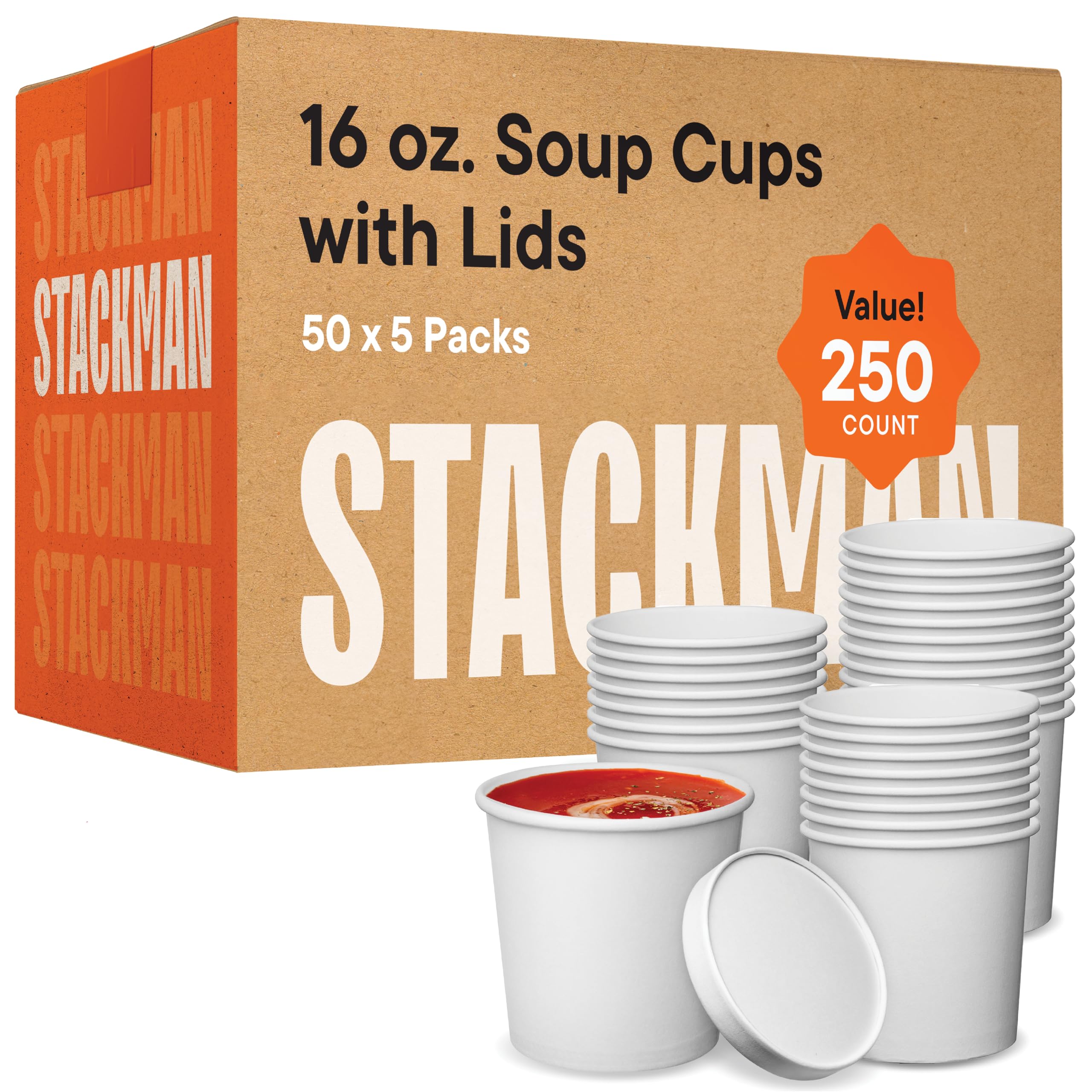 Stack Man Insulated Paper Food Containers with Vented Lids - 12oz Hot & Cold Takeout Cups for Soups, Coffee, Ice Cream - Perfect for Restaurants, Food Trucks & Picnics