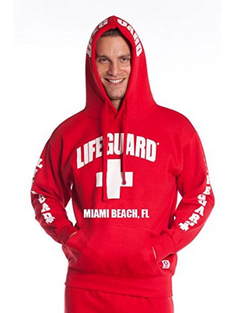 LIFEGUARD Official Men's Hoodie - Miami Florida Red Pullover Sweatshirt for Beach, Pool & Casual Wear