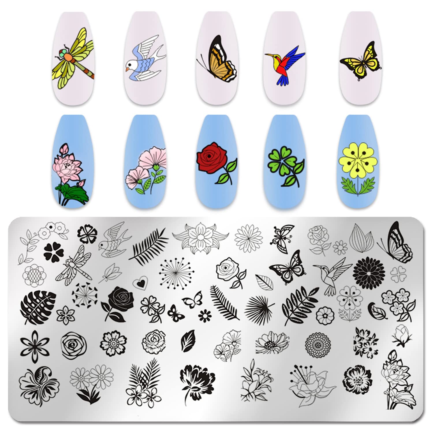 WOKOTO 6Pcs Butterfly Nail Stamping Plates - Floral & Feather Nail Art Stamping Kit for DIY Manicure - Perfect for Salon, Home Use, and Professional Nail Designs
