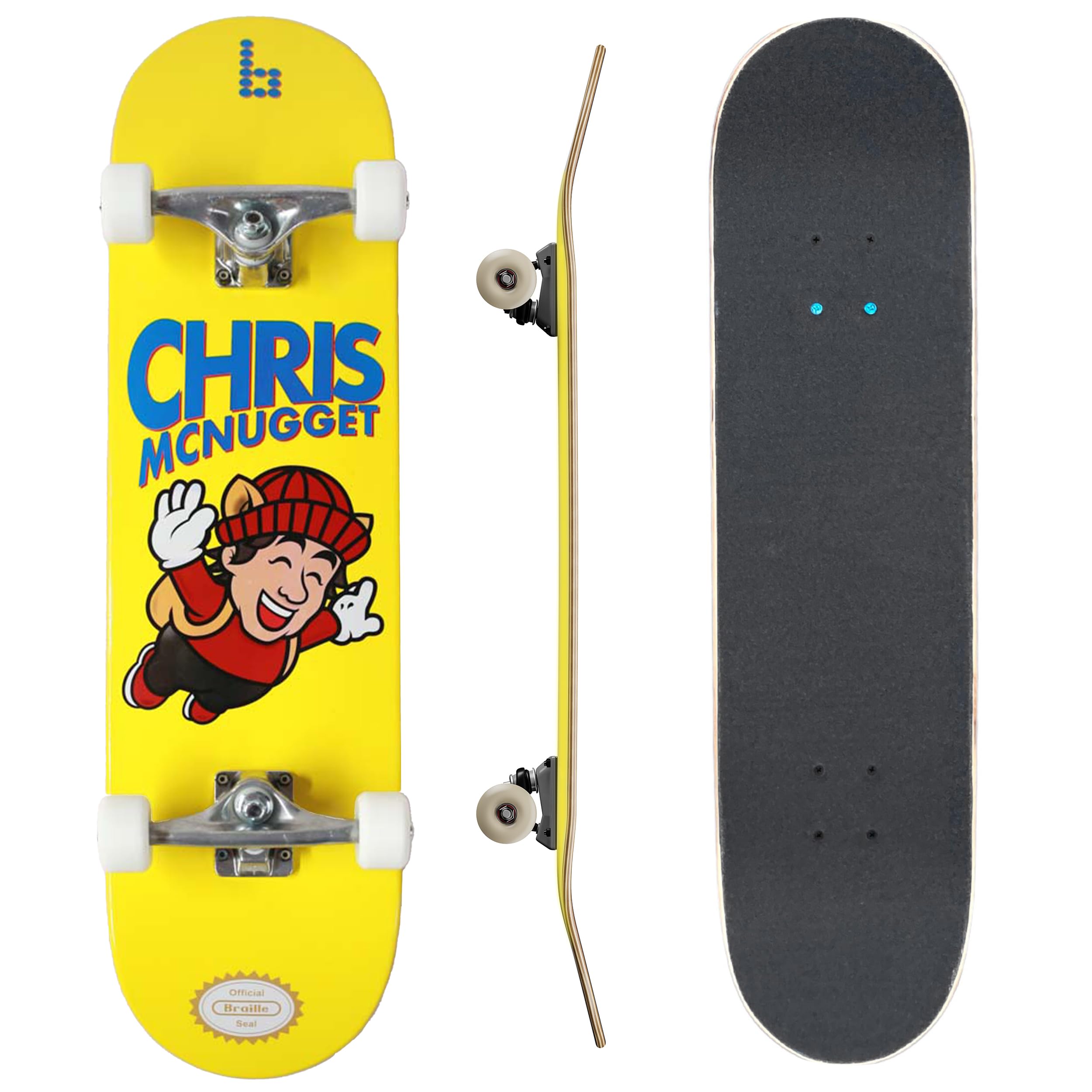 Braille Complete Skateboard for Adults & Kids - 31.5 Inch Professional Skateboard Deck for Tricks, Street & Park Riding - Perfect for Teens, Boys & Girls Learning Skateboarding