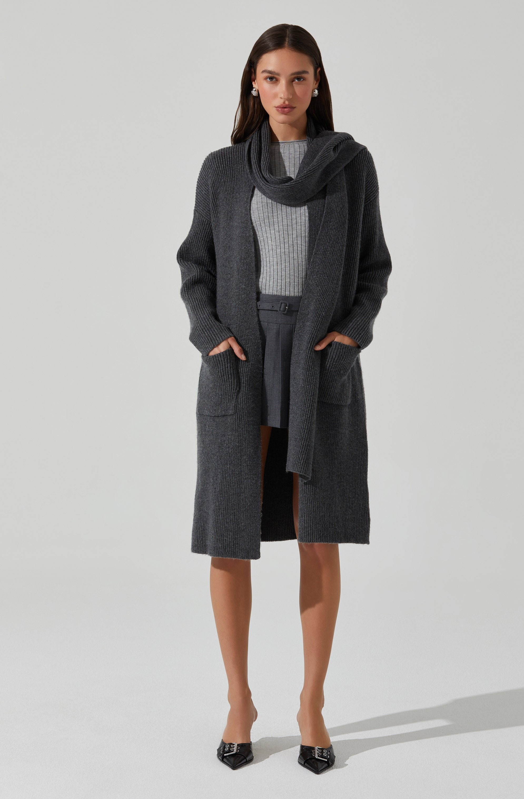 Noemi Ribbed Scarf Cardigan for Women - Soft Knit Open Front Long Wrap Sweater | Perfect for Fall, Winter & Layering Outfits | Office, Date Night & Casual Wear