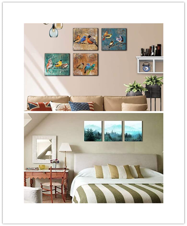 Fresh Fog Forest Canvas Wall Art - Modern Nature Decor for Bedroom, Bathroom, Living Room - Stretched & Framed Ready to Hang - Rustic Bird & Animal Picture - Perfect for Home, Office, and Nursery Décor