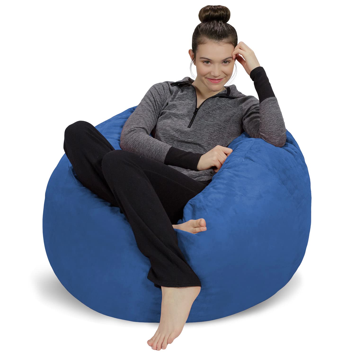 3' Memory Foam Bean Bag Chair - Soft Microfiber Cover Sofa Sack (French Blue) | Comfortable Lounge Furniture for Living Room, Bedroom & Game Room