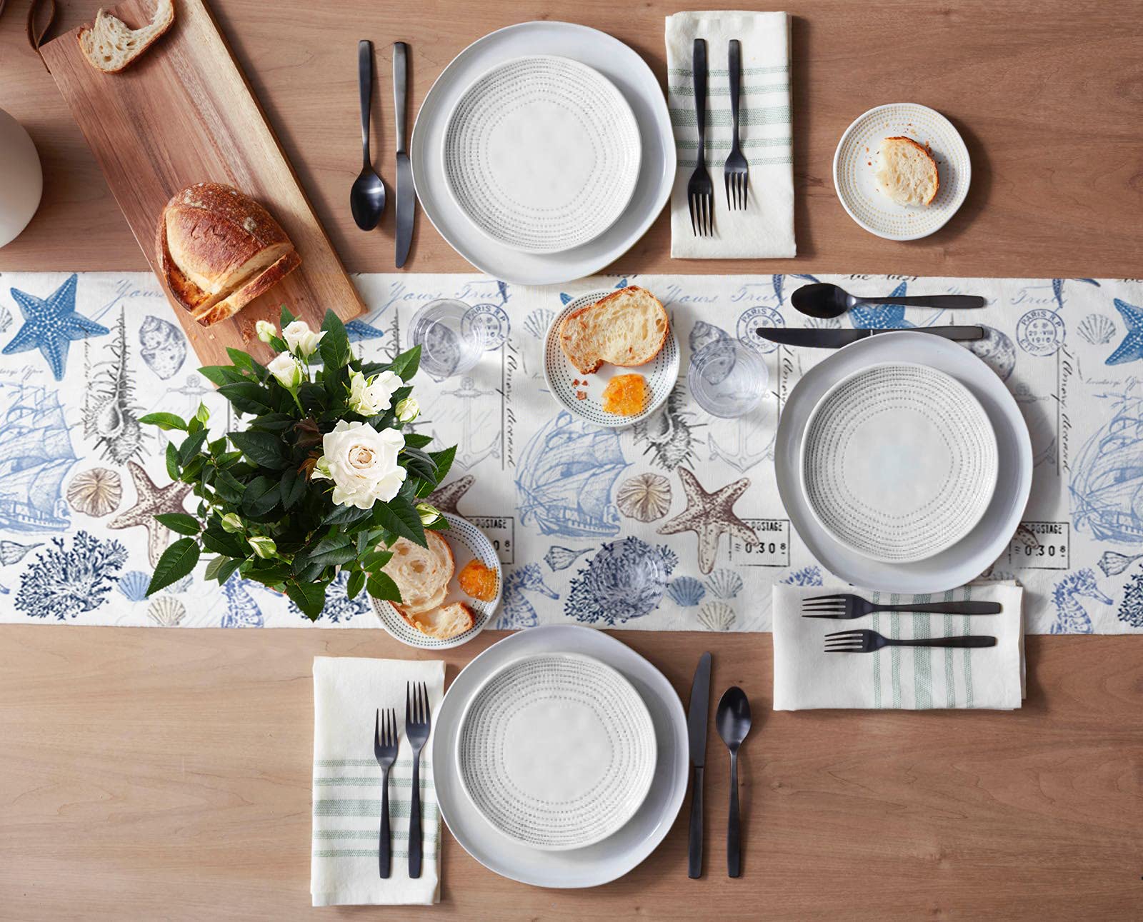 Starfish Undersea Anchor Sailboat Table Runner 120 Inches - Blue & Brown Ocean Theme Bed Runner, Dresser Scarf for Indoor & Outdoor Parties, Ceremonies, Banquets - 13