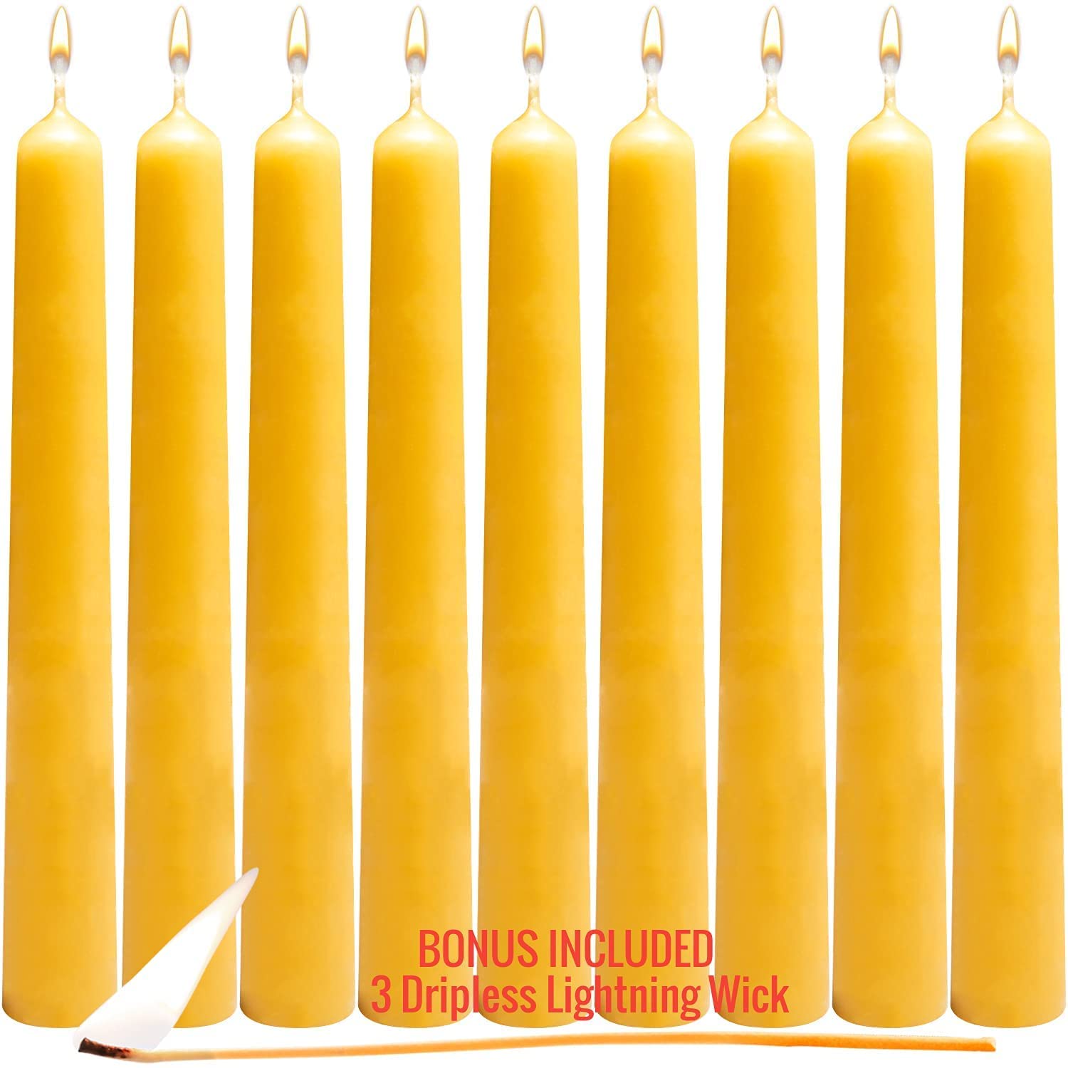 100% Pure Natural Beeswax Taper Candles - Unscented, Chemical-Free Cotton Wicks, Decorative (12 Pack, 4-Hour Burn Time) | Made in USA Since 1956 | Perfect for Romantic Dinners, Wedding Decor & Holiday Centerpieces
