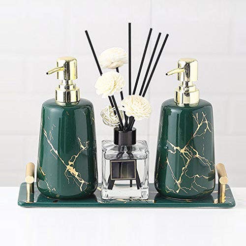 Luxury Ceramic Bathroom Cup Set - Green Toothbrush Holder & Organizer for Countertop, Family Bathroom Accessories (Style-3) - Perfect for Modern Bathrooms, Guest Suites & Spa-Inspired Decor