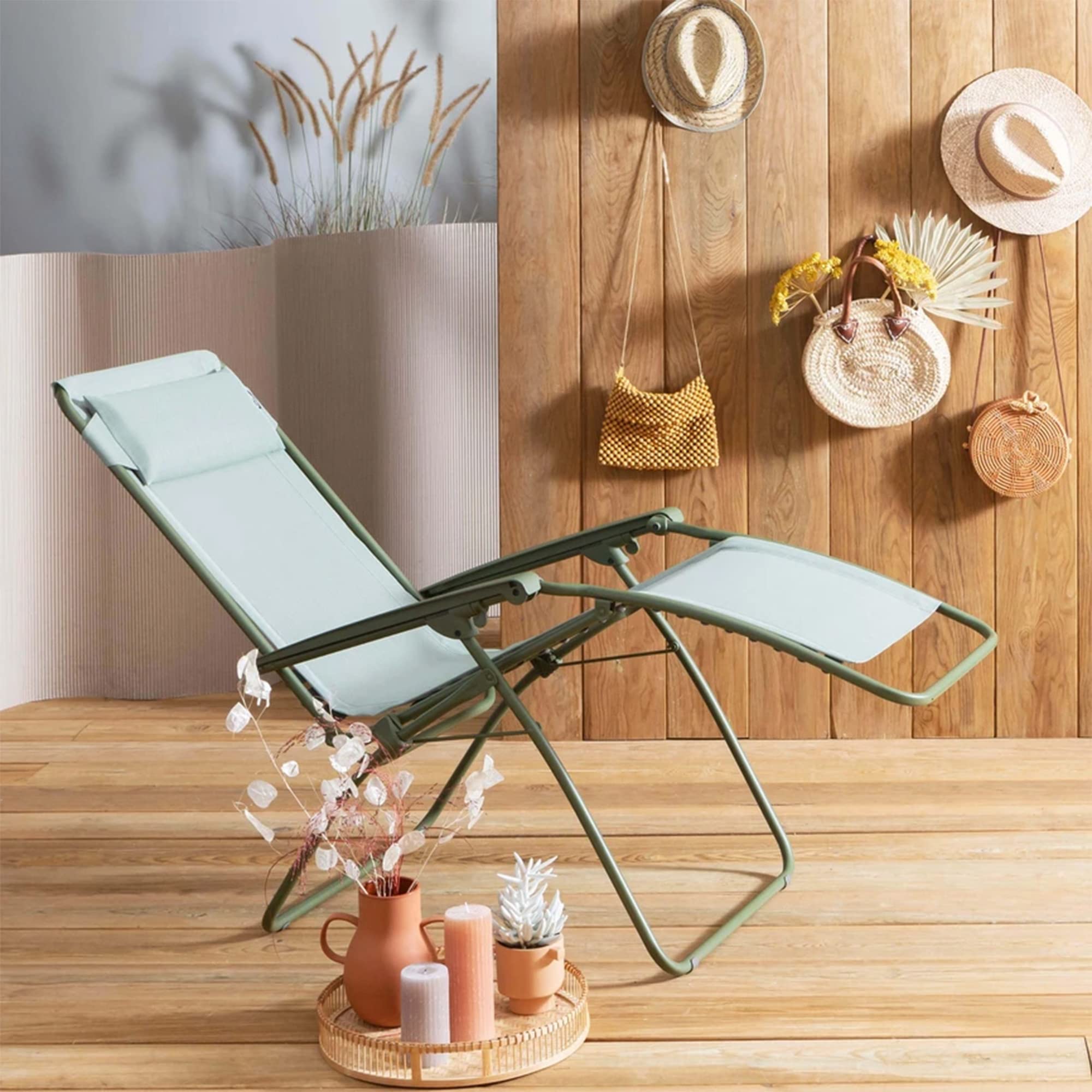 Lafuma R Clip Zero Gravity Chair - Adjustable Reclining Outdoor Lounge Chair with Headrest, Moss Green - Perfect for Patio, Backyard, Beach, and Camping Relaxation