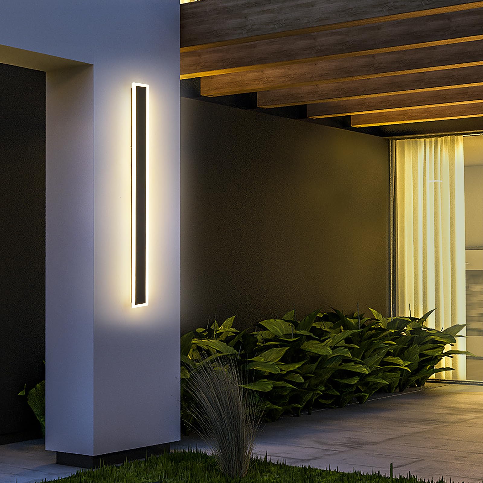 47.2in Black Modern Outdoor Wall Lights - 24W Adjustable Exterior Lighting (3000K-6000K) IP65 Waterproof for Patio, Garage, Porch & Living Room - Perfect for Home Security and Ambiance Lighting
