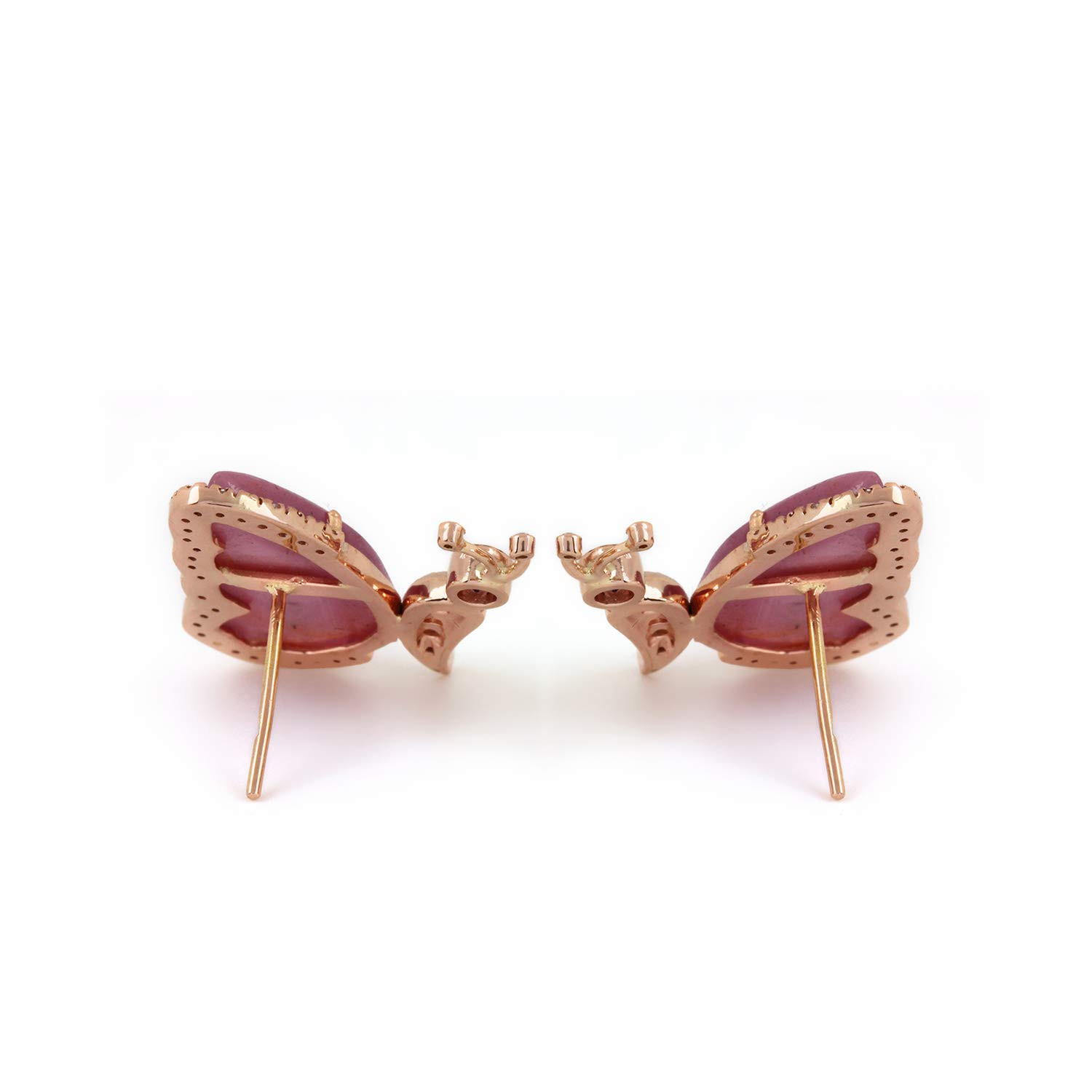 0.58 Carat Natural Diamond & Pink Sapphire 14k Rose Gold Butterfly Stud Earrings for Women - Elegant Fine Jewelry for Everyday Wear, Gift Giving & Special Occasions