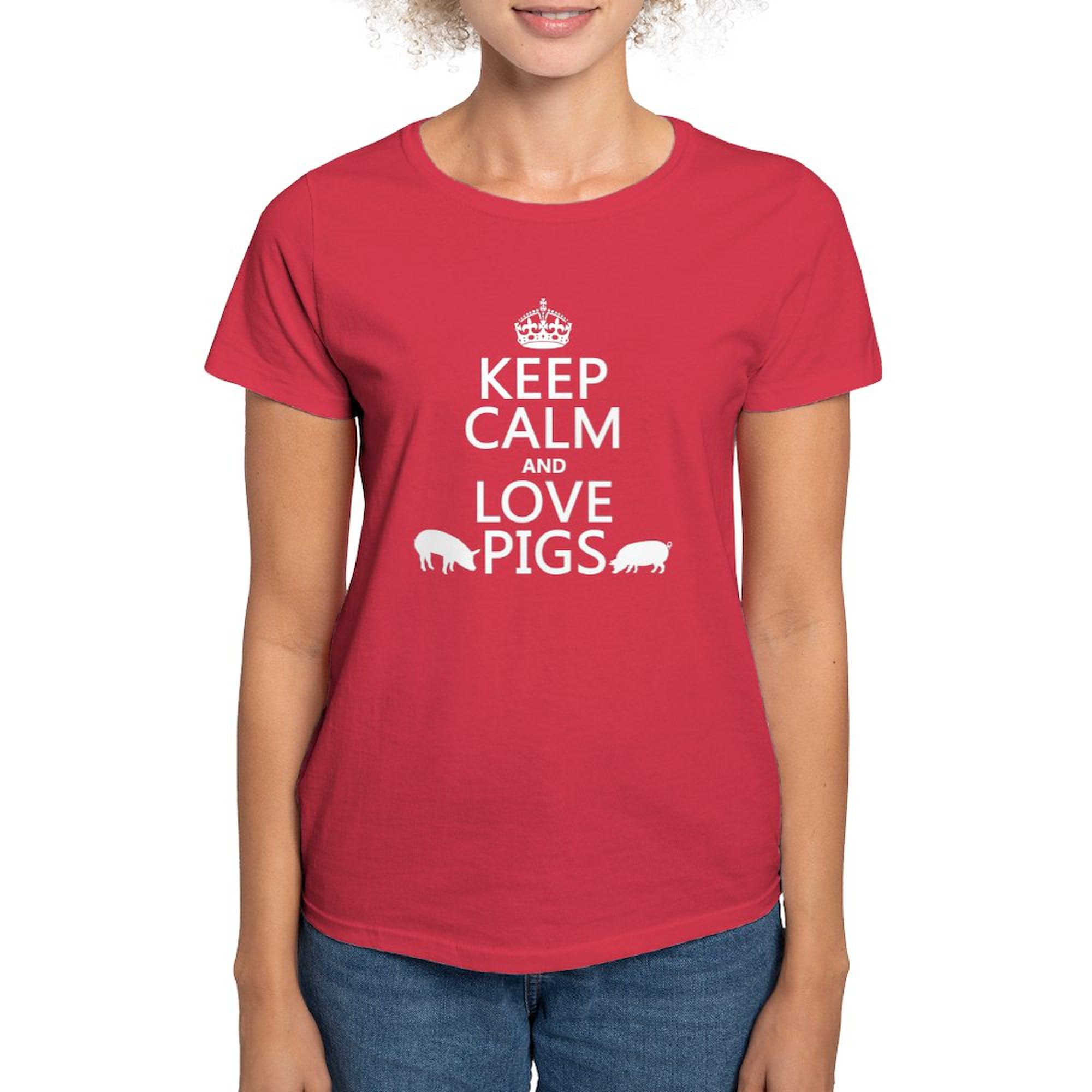 Keep Calm and Love Pigs Women's Cotton Dark T-Shirt - Funny Pig Lover Graphic Tee for Casual Wear, Gifts & Animal Theme Parties